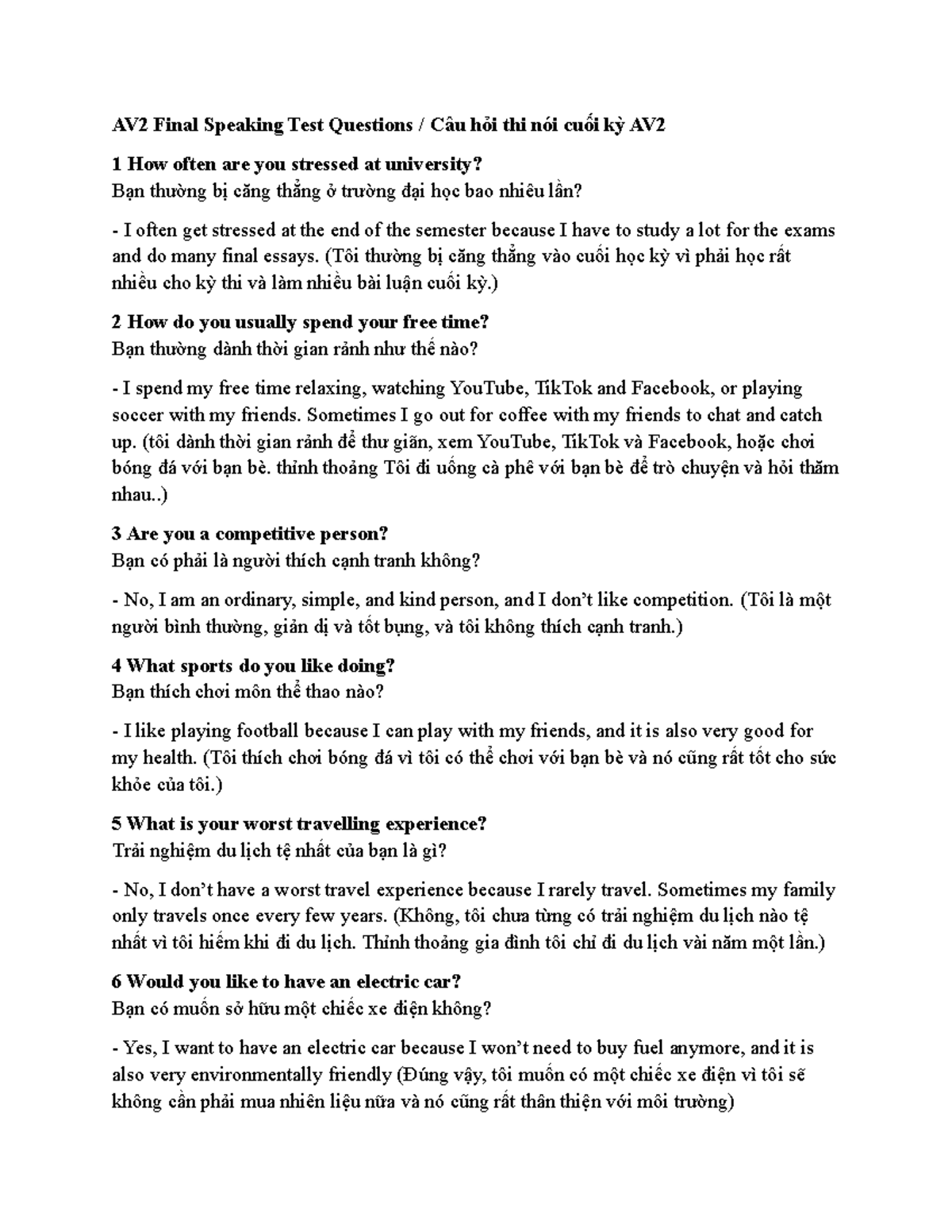 AV2 Final Speaking Test Questions and Answers - Studocu