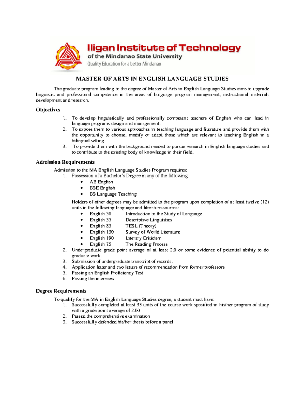 MA in English Language Studies: Program Overview & Course Details - Studocu