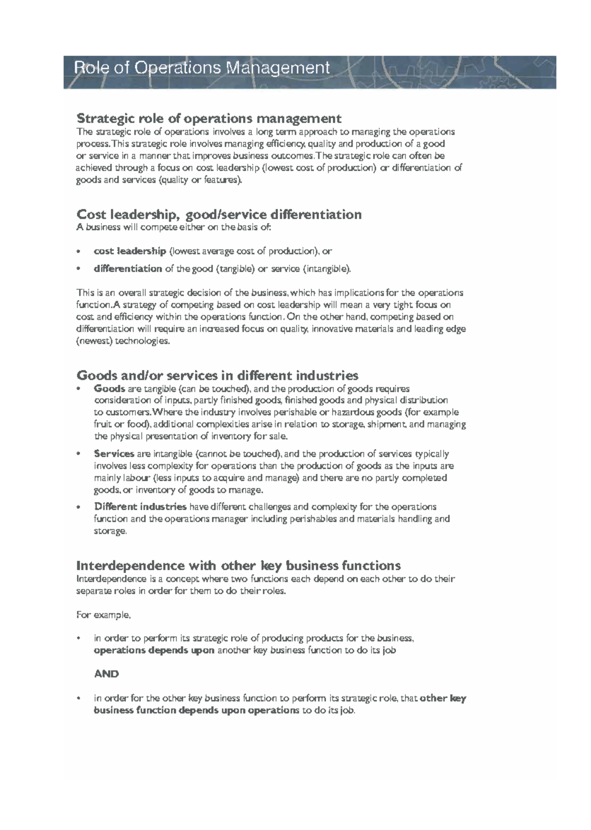 HSC Business Studies: Strategic Role of Operations Management - Studocu