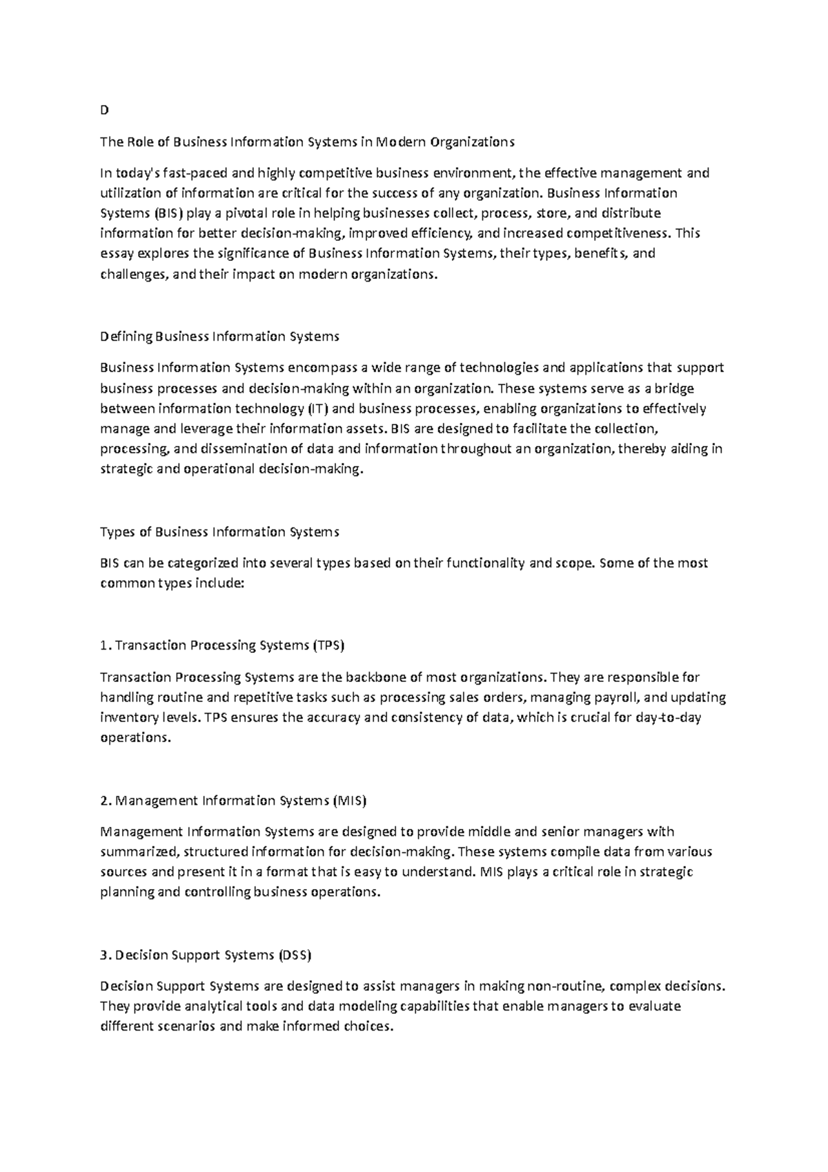 BIS 101: Impact and Importance of Business Information Systems in ...