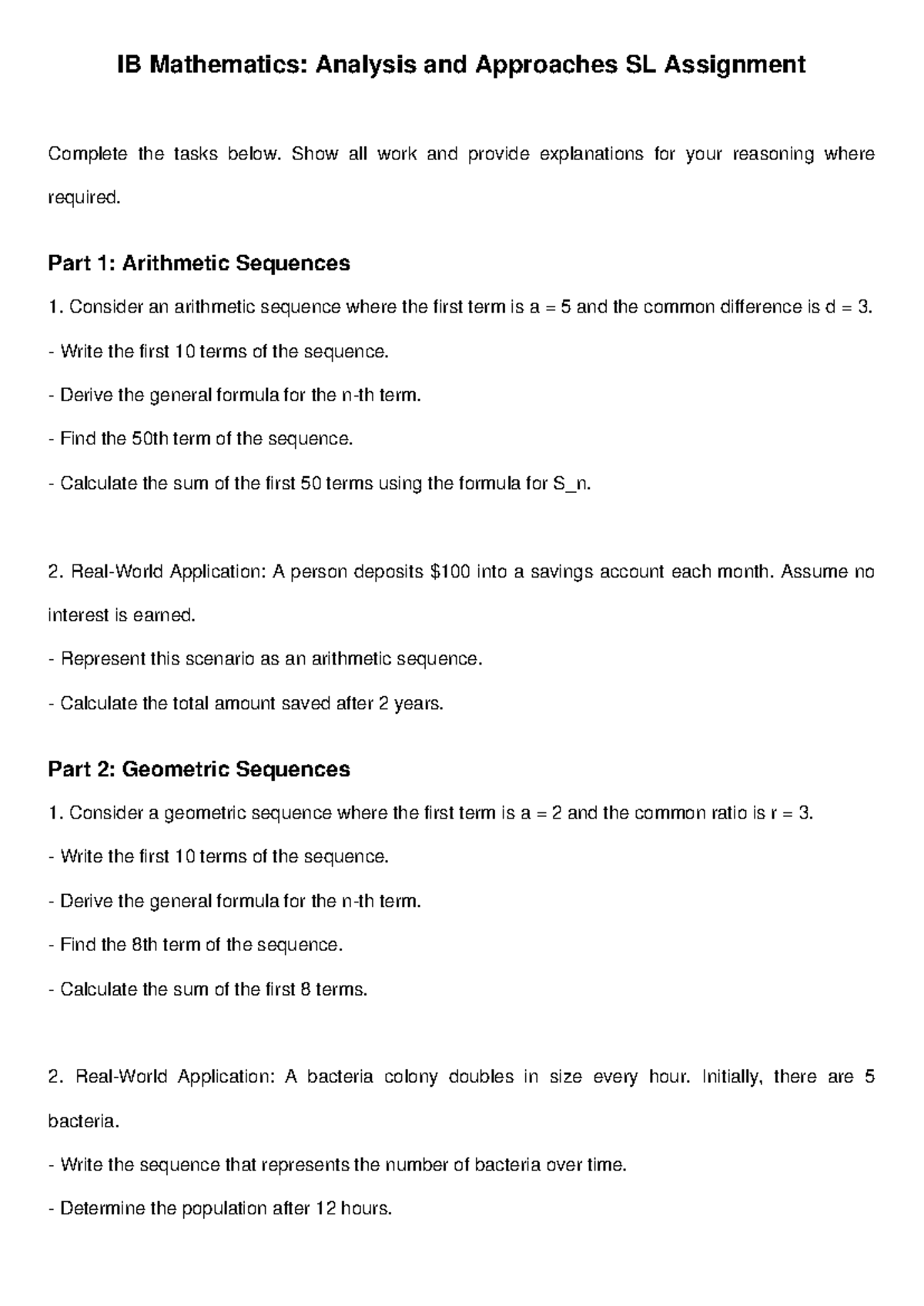 IB Math Assignment Sequences Updated - IB Mathematics: Analysis and ...