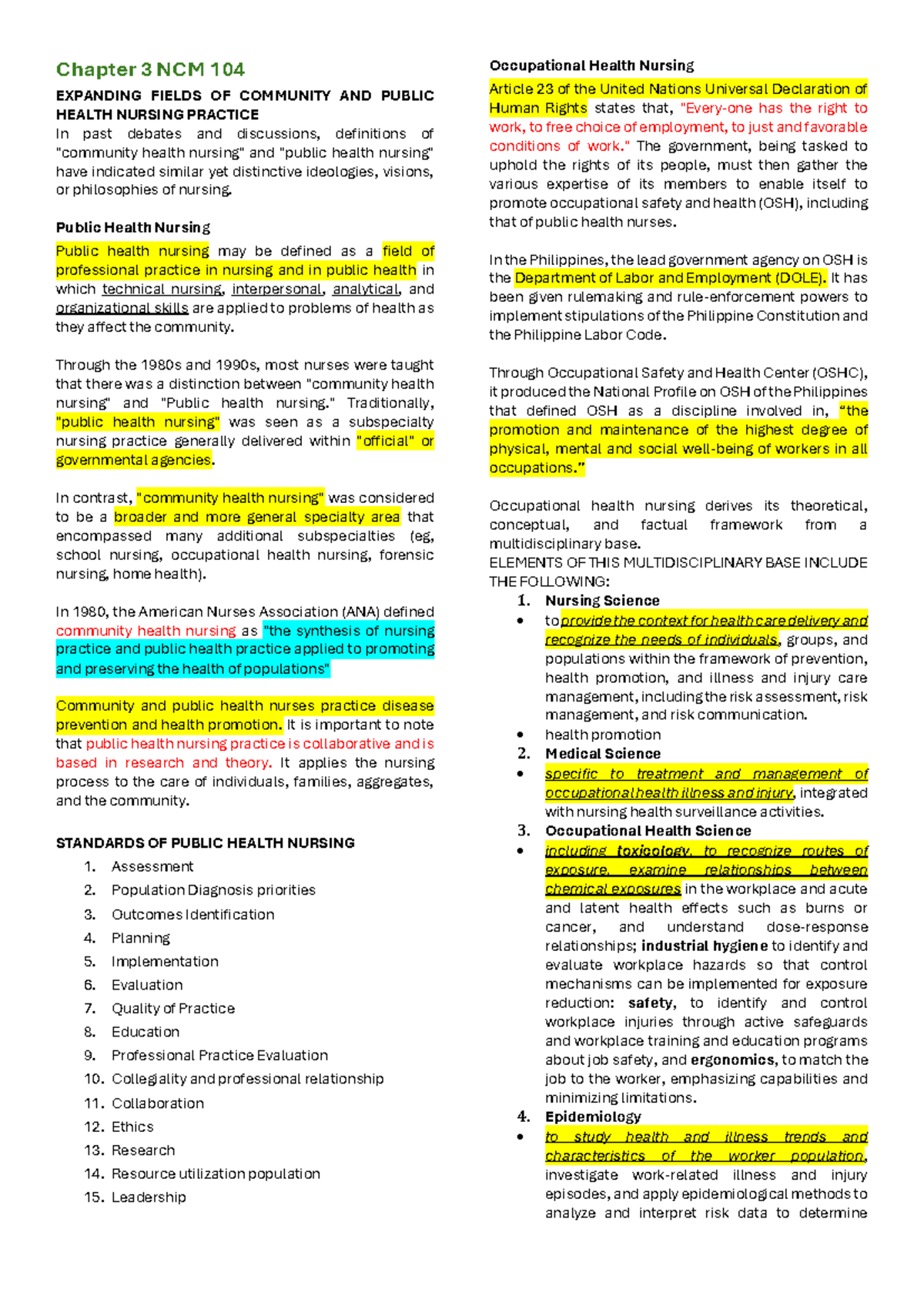 NCM 104 - Key Concepts from Chapters 3 and 4 on Health Nursing - Studocu