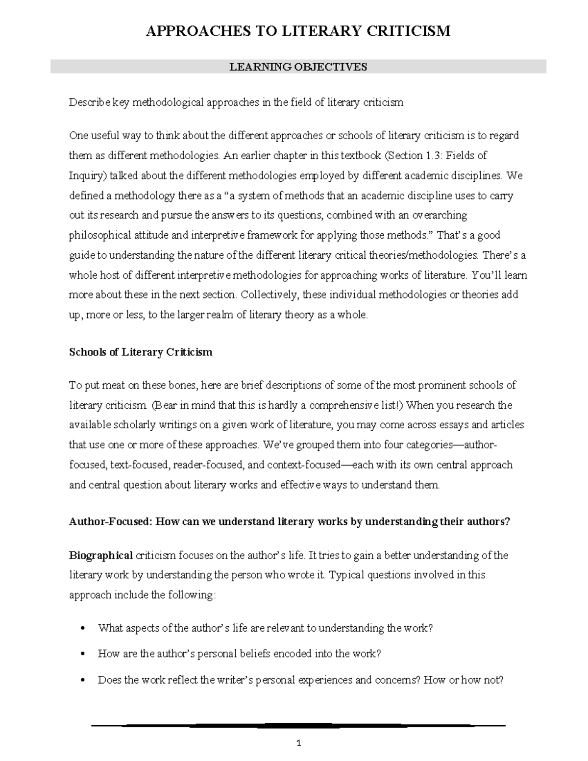 Literary criticism - An earlier chapter in this textbook (Section 1 ...