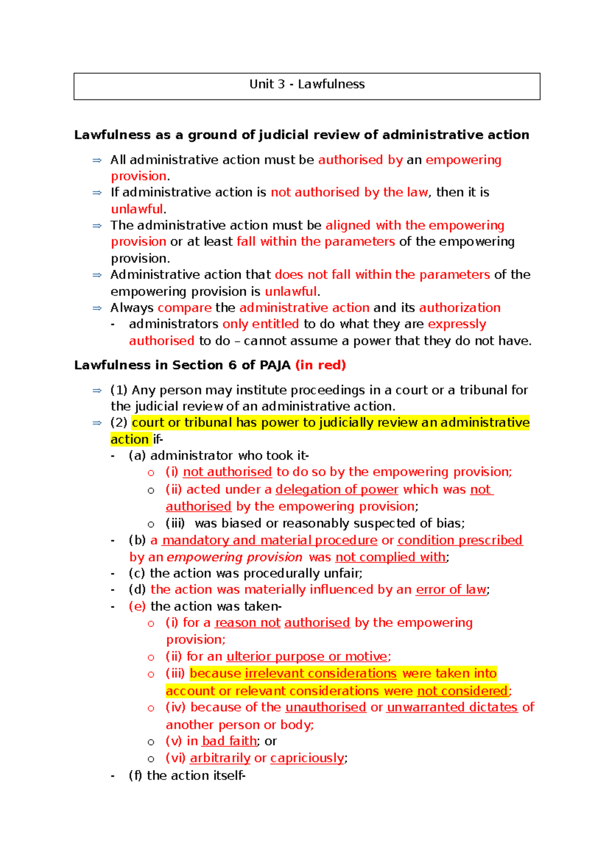 Unit 3 - Lawfulness in Judicial Review of Administrative Action - Studocu