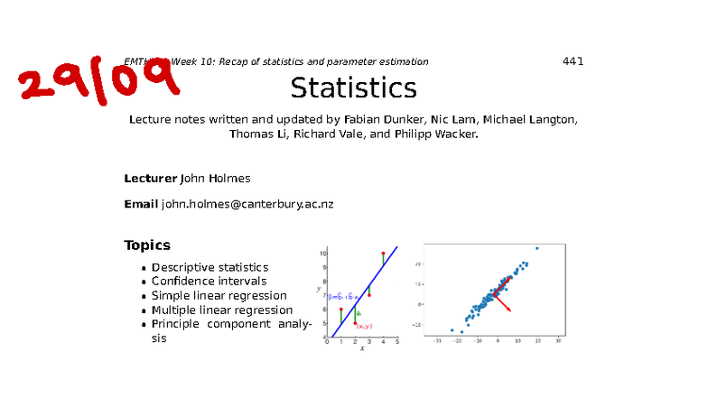 EMTH211 Week 10: Statistics & Parameter Estimation Lecture Notes - Studocu