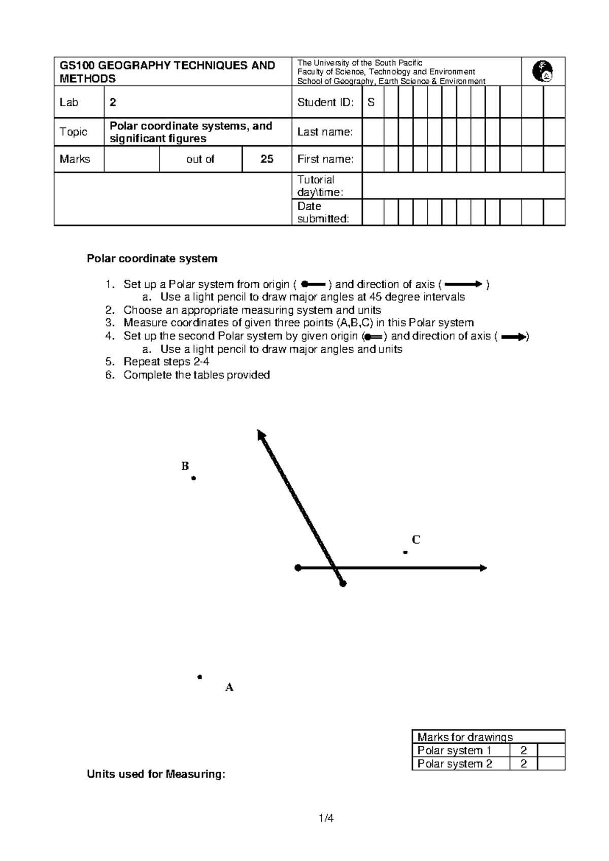 GS100 Lab 2: Polar Coordinate Systems & Significant Figures - Studocu