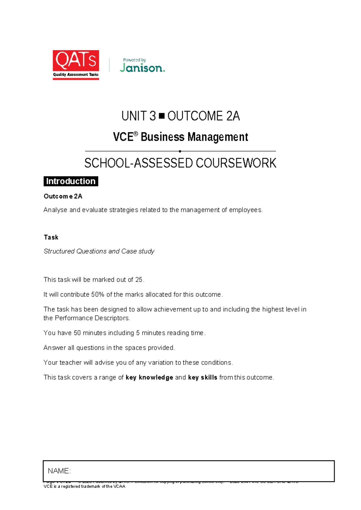 VCE Business Management Coursework: Unit 3 Outcome 2A Analysis ...
