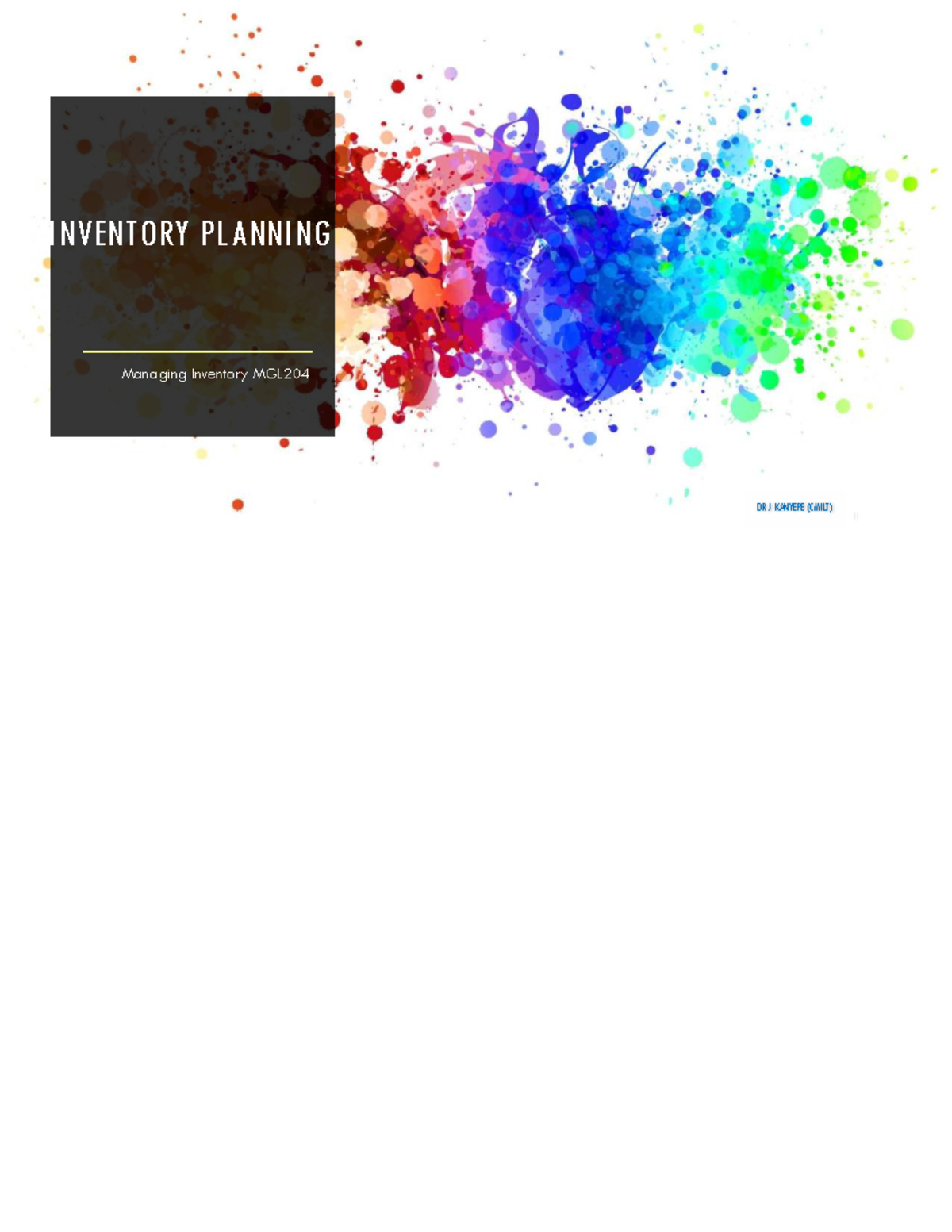 Lesson 4 inventory planning - INVENTORY PLANNING Managing Inventory MGL ...