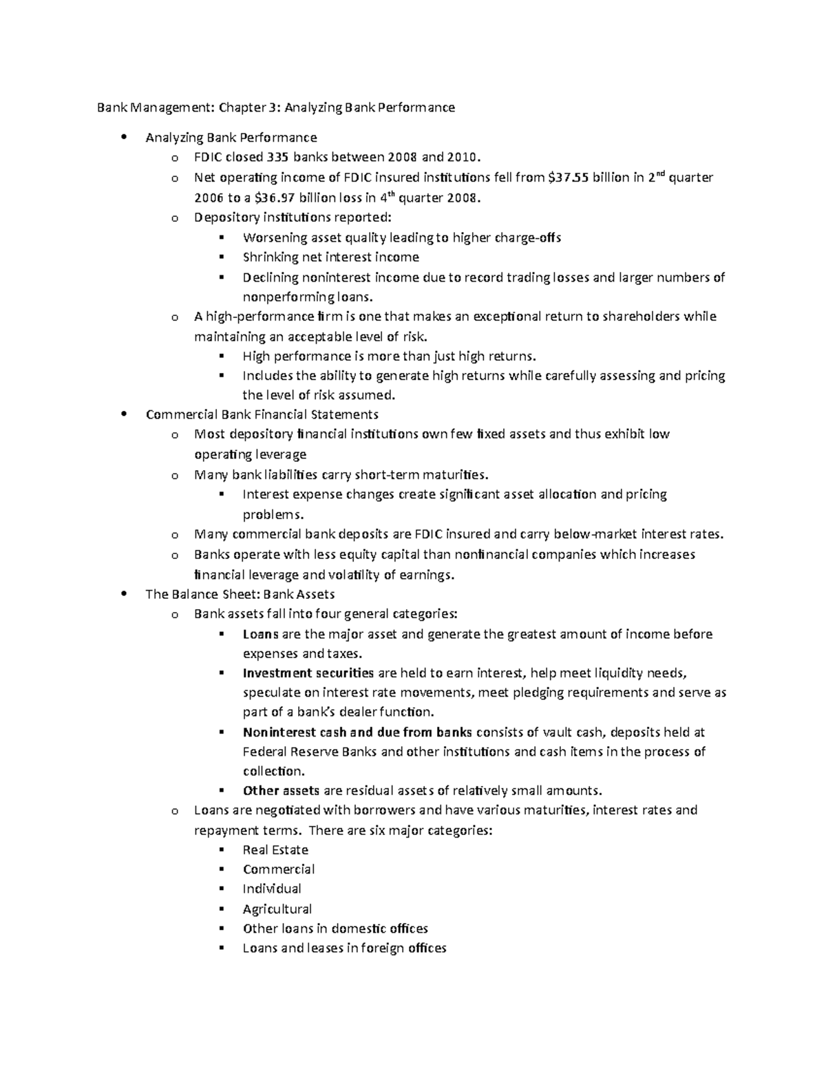 Bank Management Lecture Notes CH3: Analyzing Bank Performance - Studocu