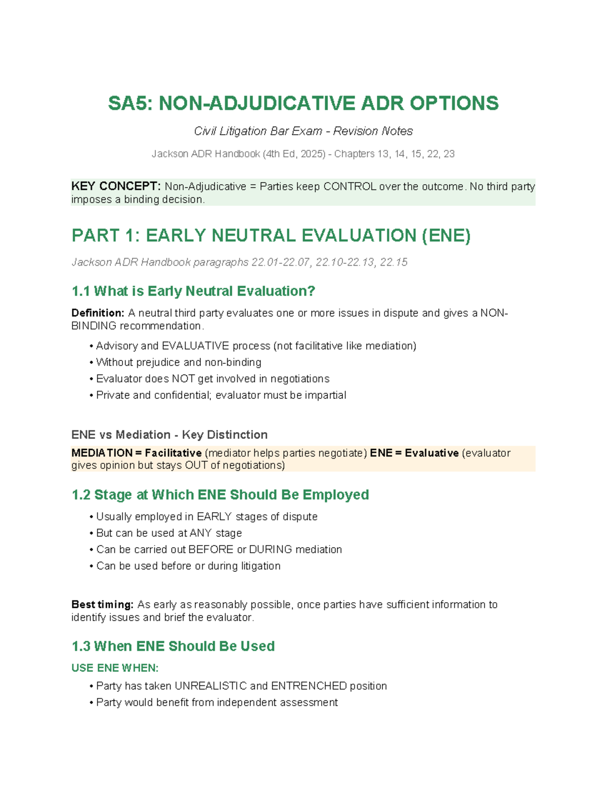 SA5: Non-Adjudicative ADR Revision Notes for Civil Litigation Bar Exam ...