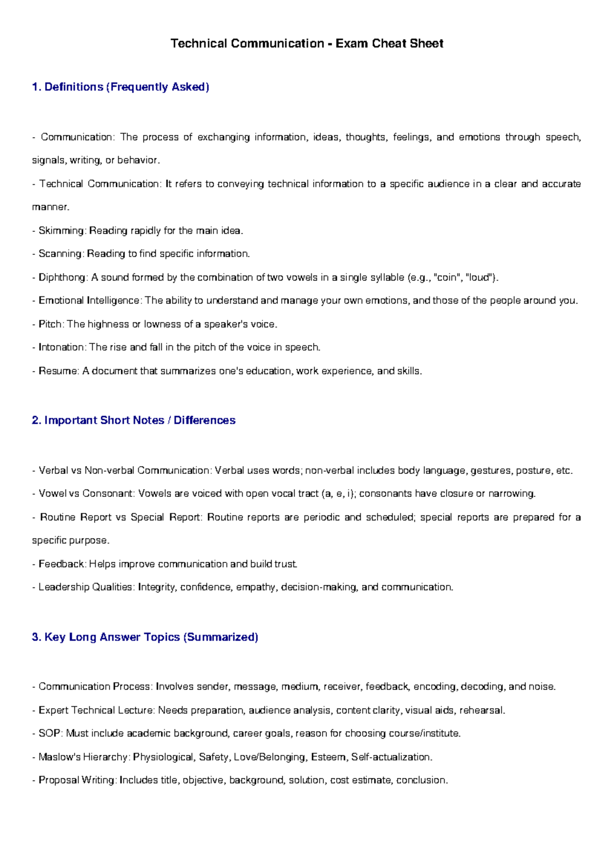 TC 101 Final Exam Cheat Sheet: Key Definitions & Concepts - Studocu