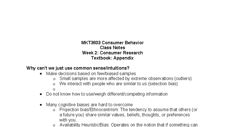 MKT3603 Consumer Behavior Class Notes: Week 2 - Consumer Research ...