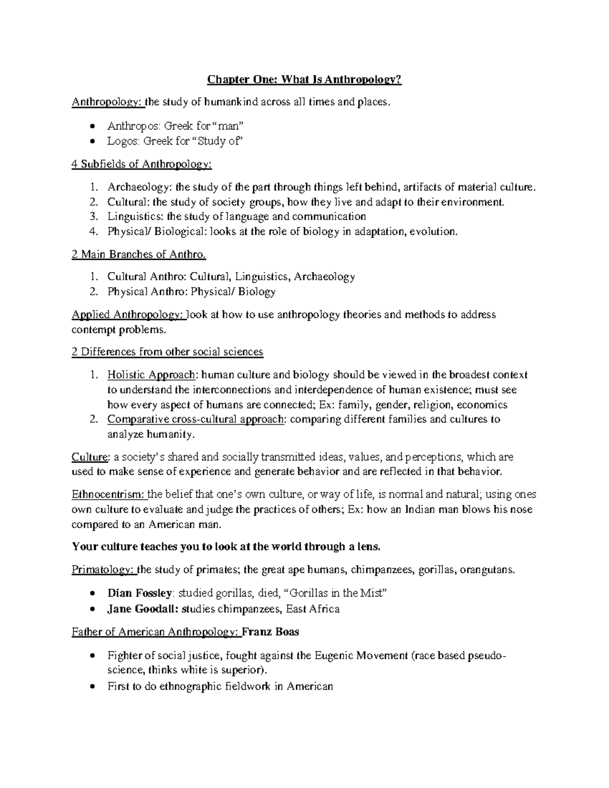 Chapter 1 - Lecture notes 1 - Chapter One: What Is Anthropology ...