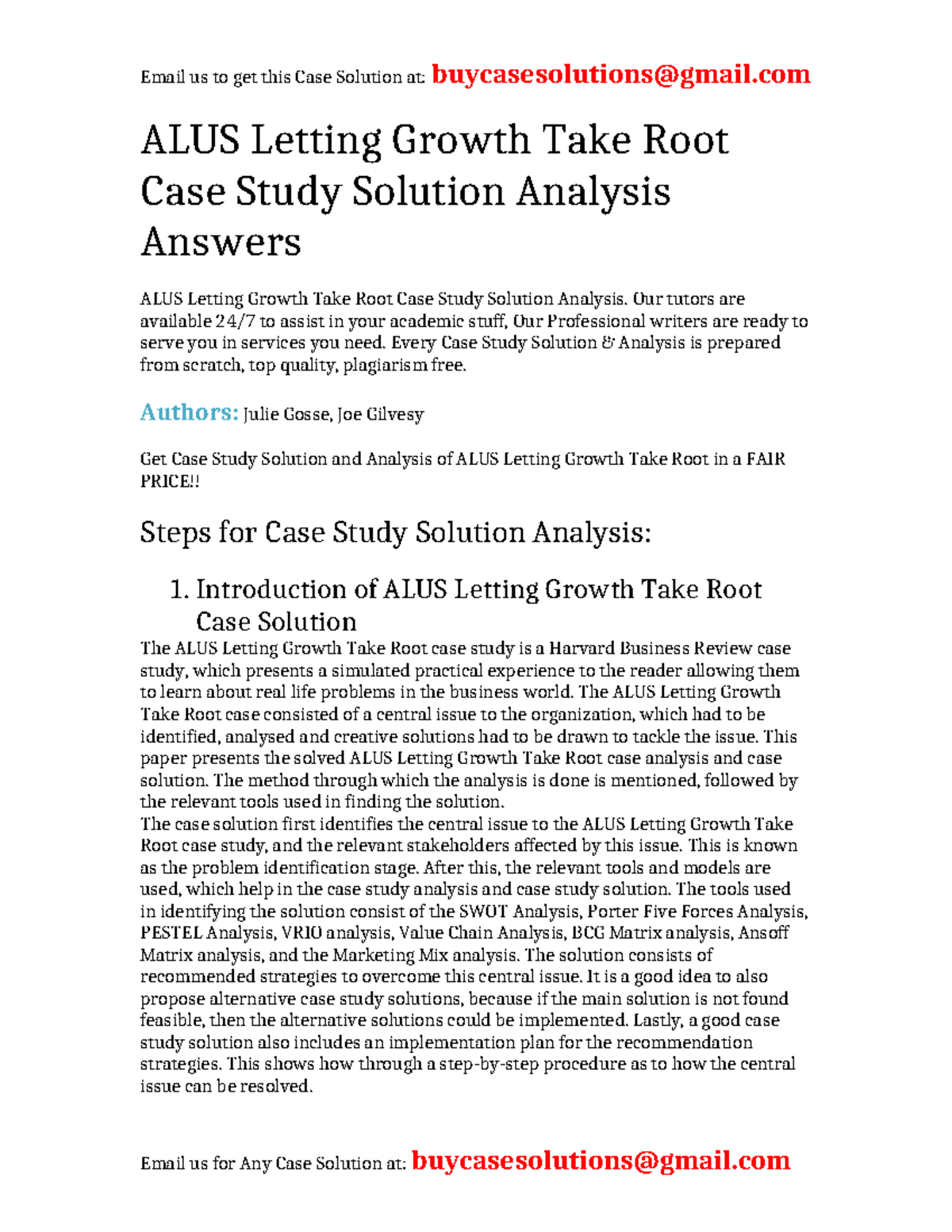 Case Study Solution for ALUS: Letting Growth Take Root Analysis - Studocu