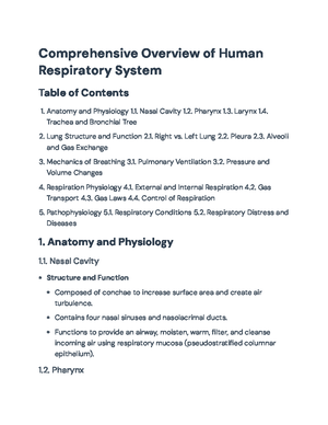 Study Guide for Respiratory System - Exam 3 (Course Code: BIO) - Study ...