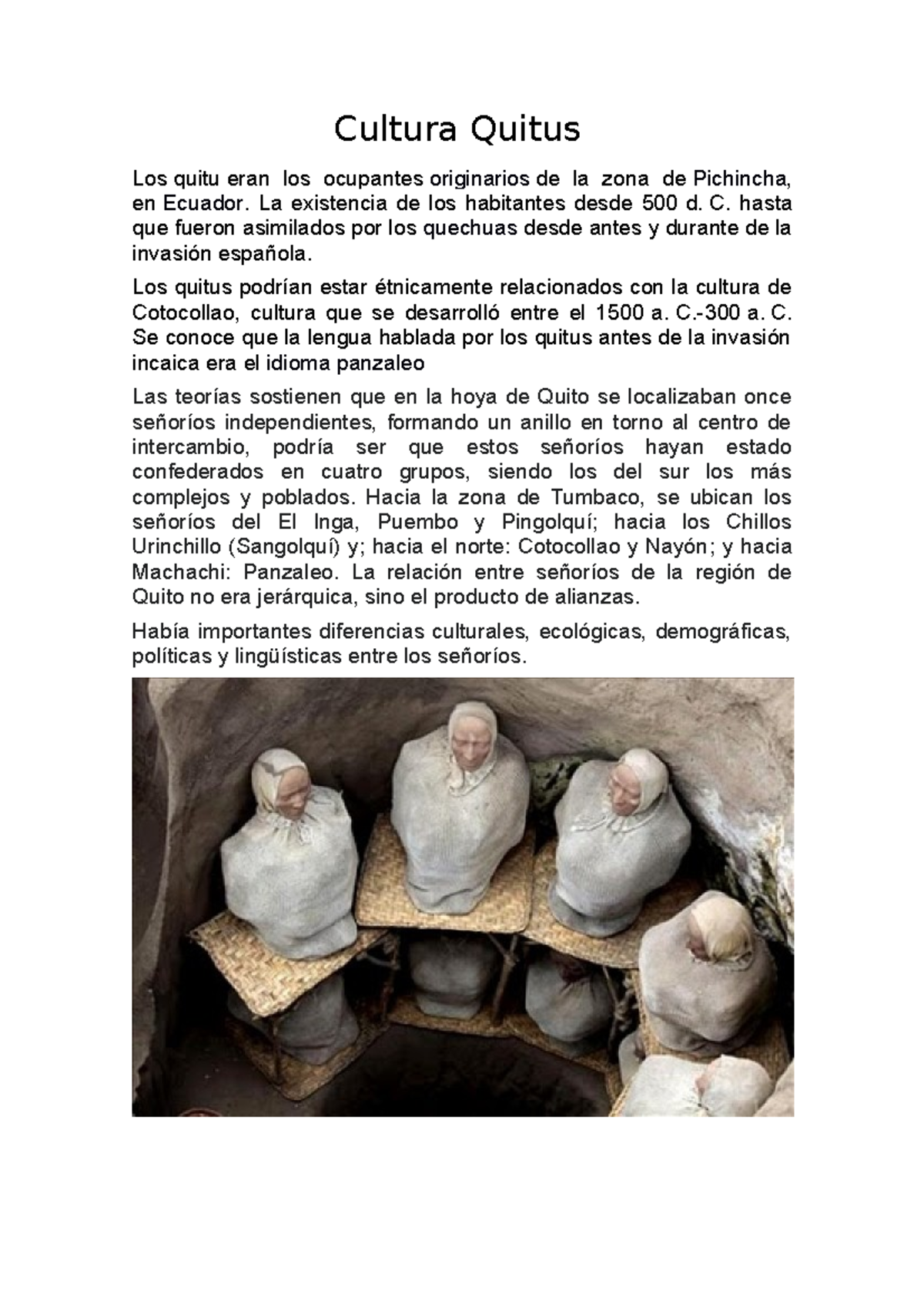 Cultura Quitus: Historia y Organización de los Señoríos en Pichincha ...