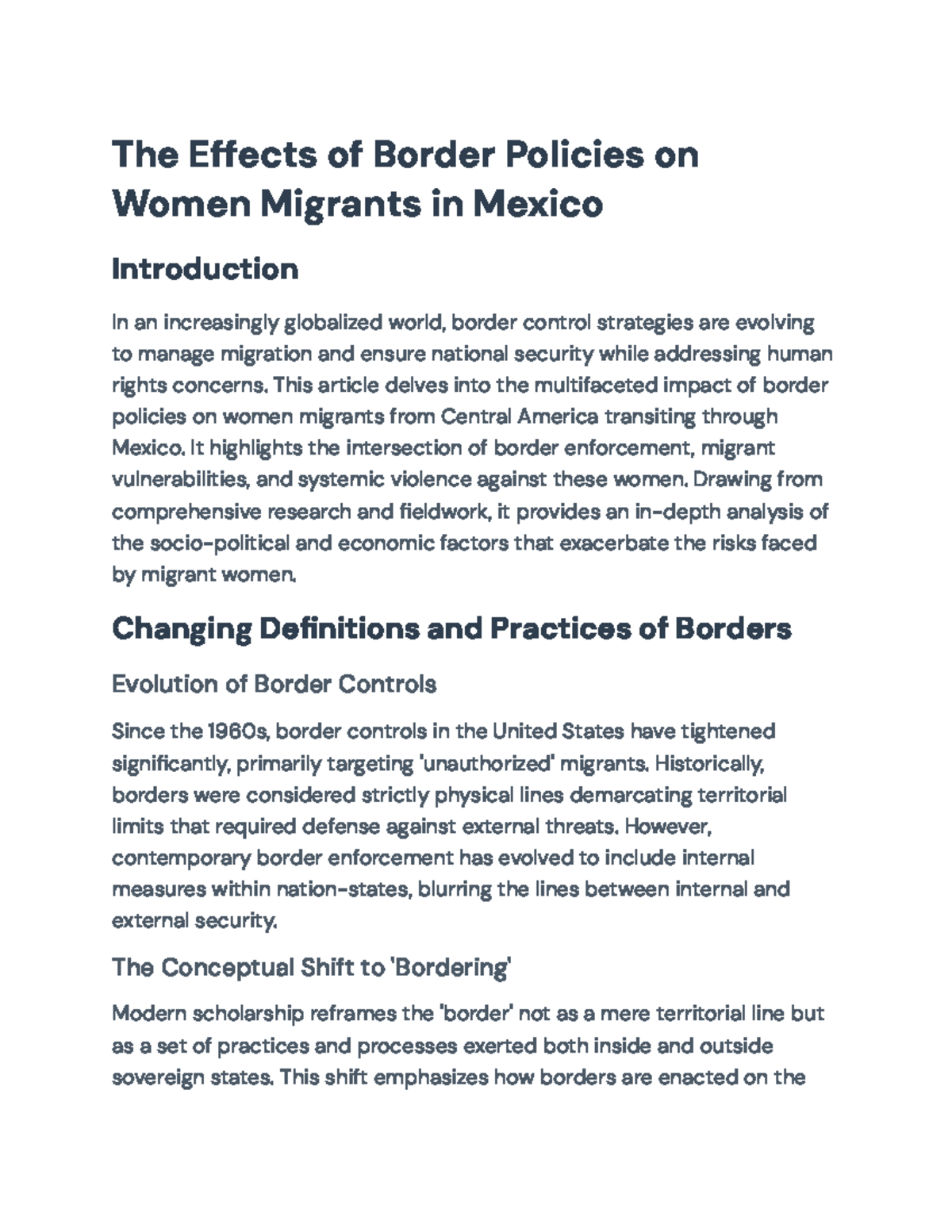 The Effects of Border Policies on Women Migrants in Mexico: A Critical ...