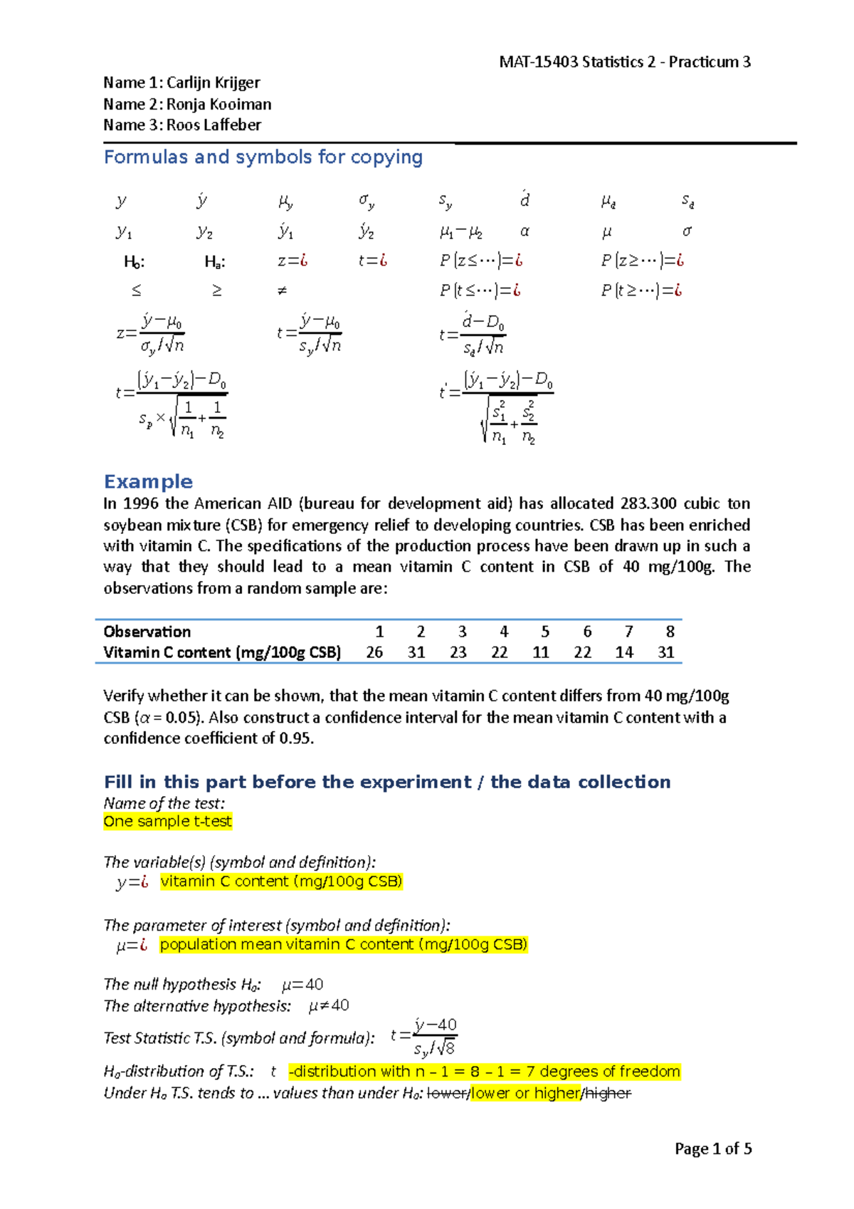 Practical 3: Statistical Analysis and Hypothesis Testing (STAT2 ...