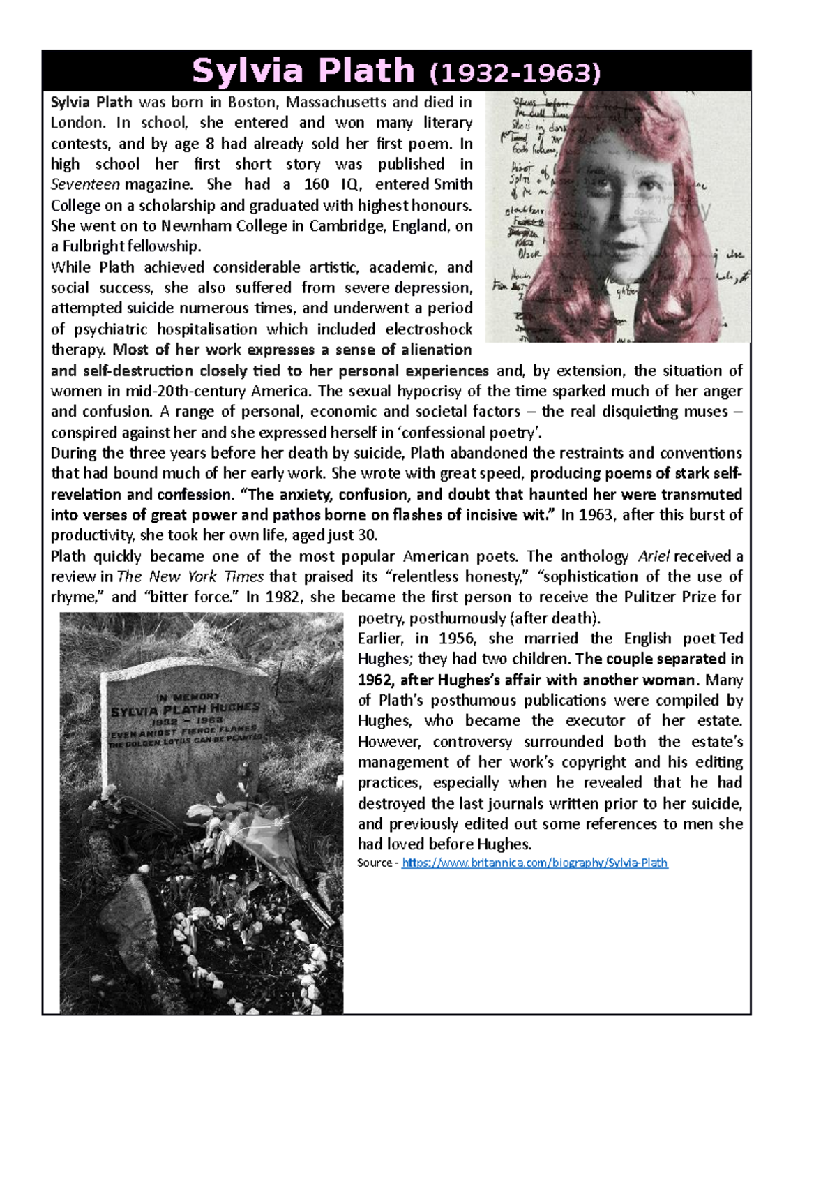 SYL 101: Analysis of Sylvia Plath's Impact on Feminist Literature - Studocu