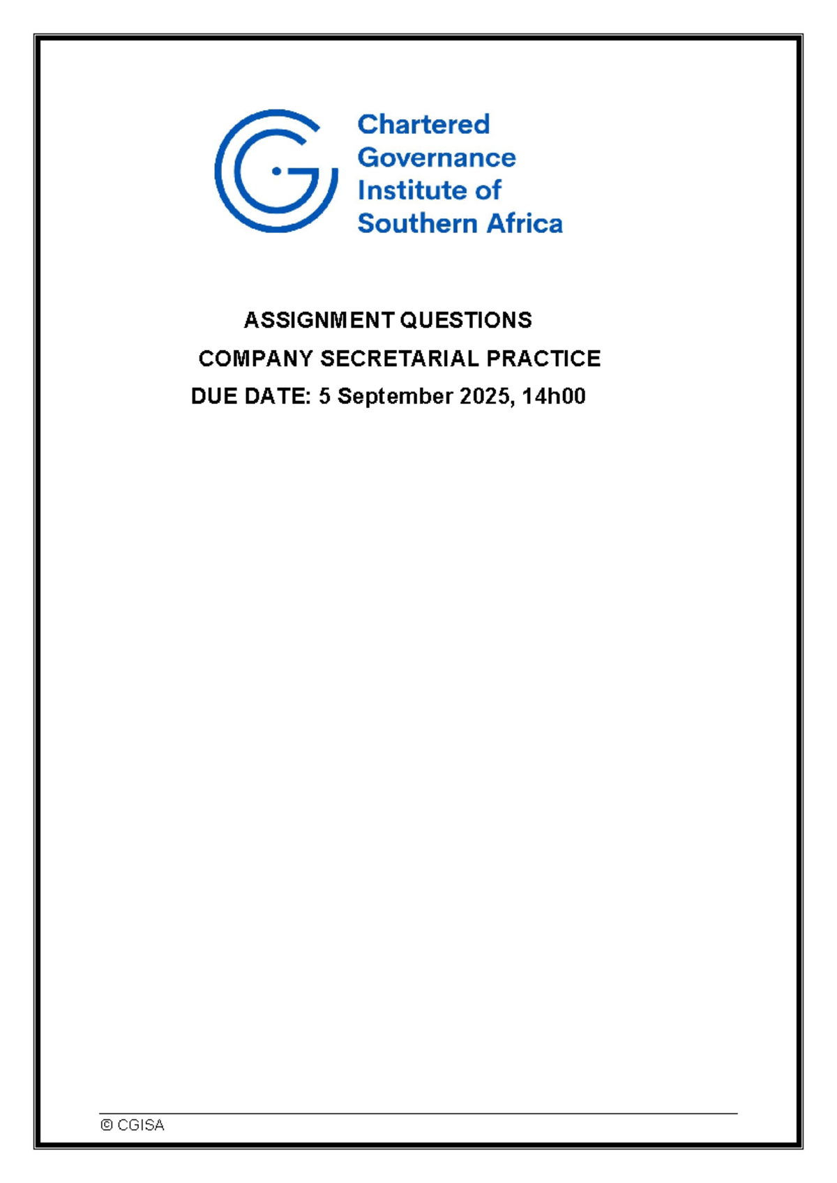 Company Secretarial Practice Assignment Questions CGISA - Oct 2025 ...