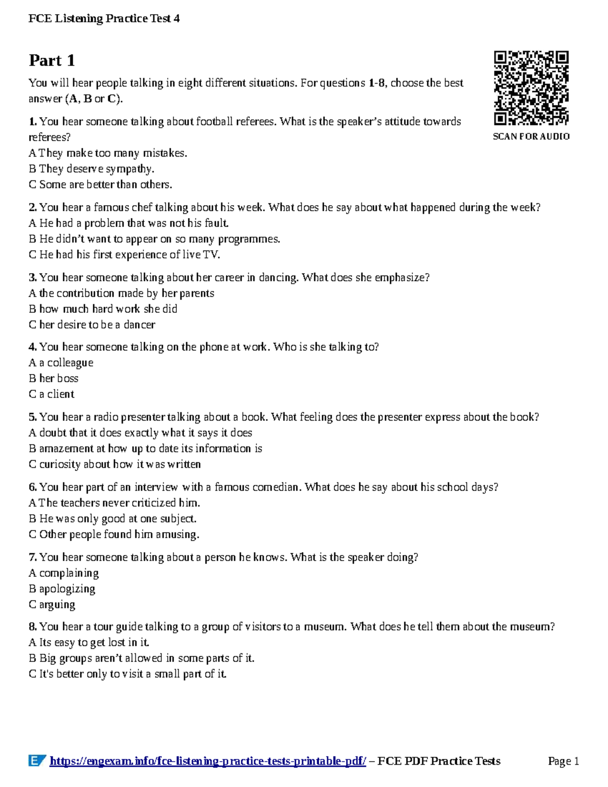 FCE Listening Practice Test 4 - Printable (2024 Edition) - Studocu