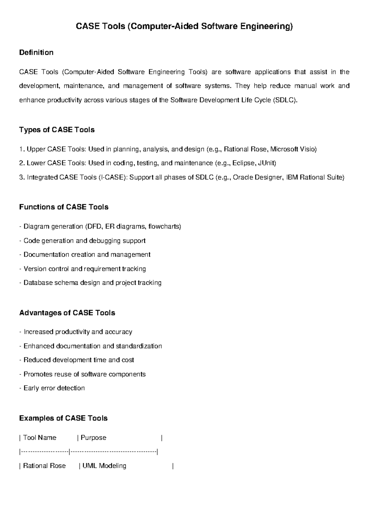 CASE Tools in Software Engineering: Definitions & Types - Studocu