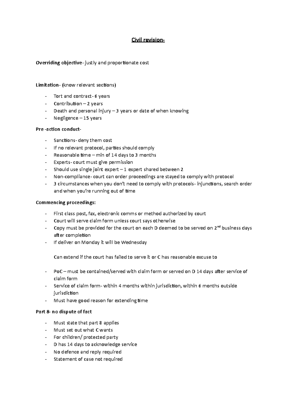 Civil Revision Notes for Exam Preparation - Studocu