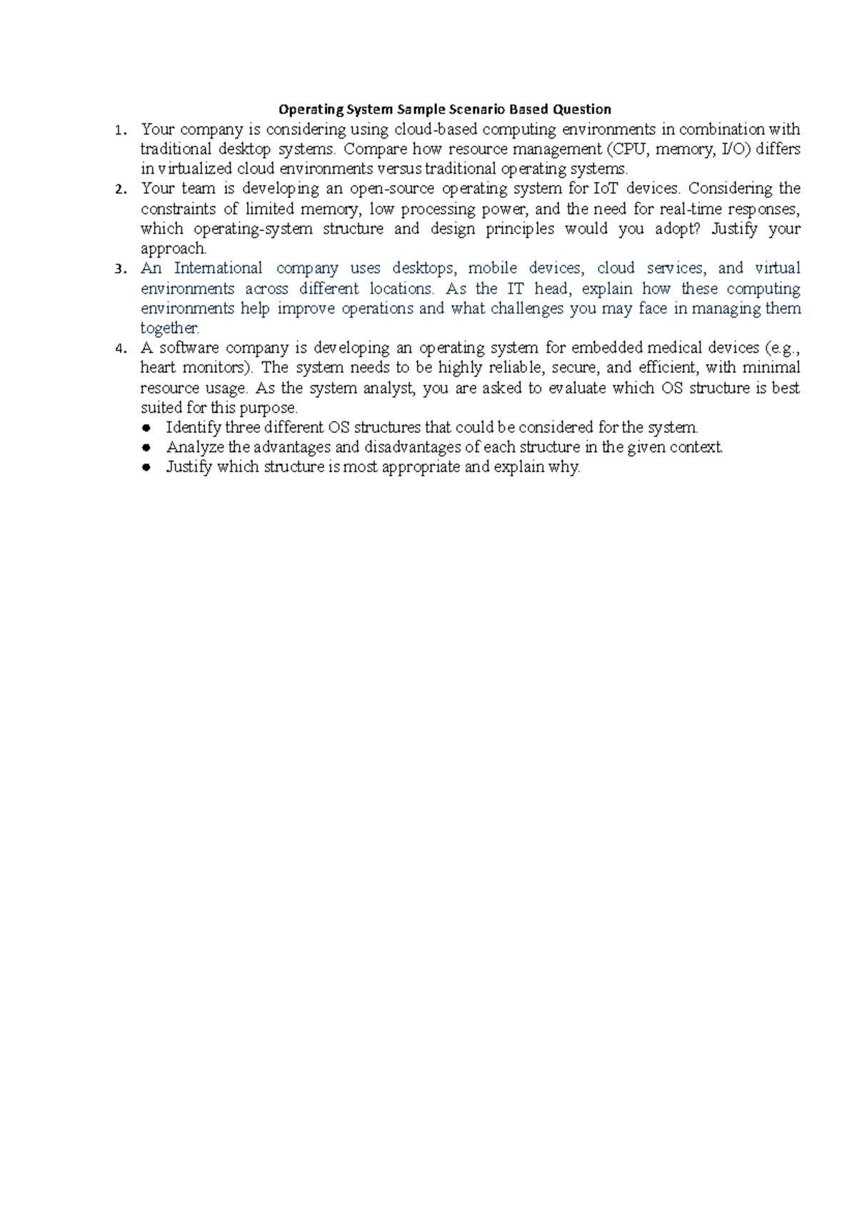 Operating System Sample Scenario Questions Analysis - Studocu