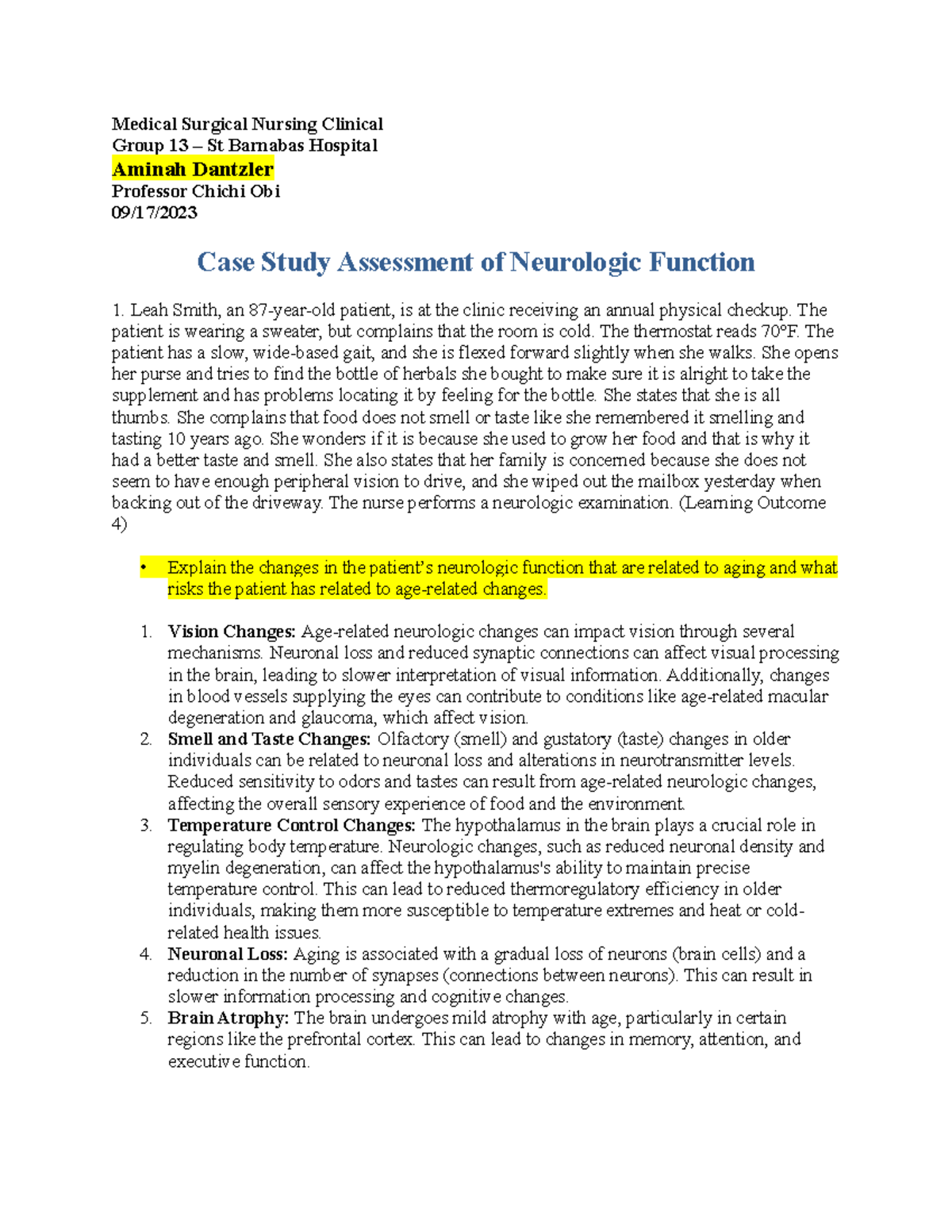 Assessment of Neurologic Function: Case Study 2 (Med-Surg Nursing ...