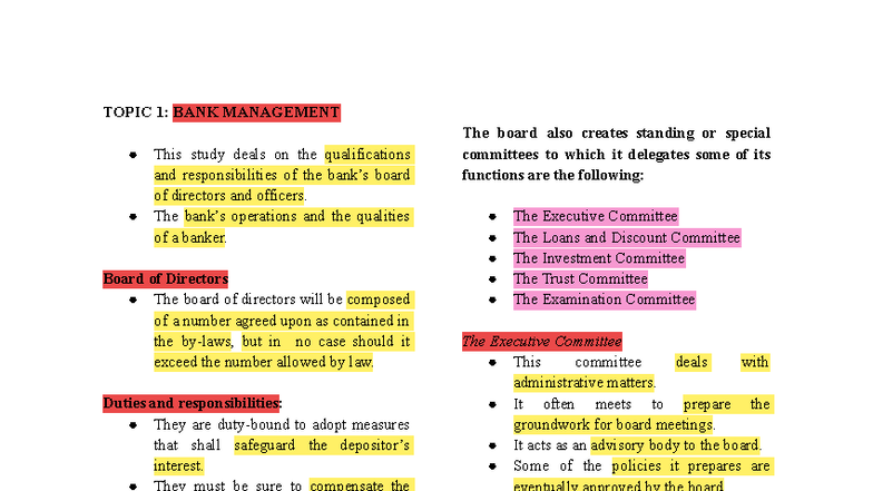 BANK MANAGEMENT: Roles, Responsibilities & Instruments in Finance - Studocu