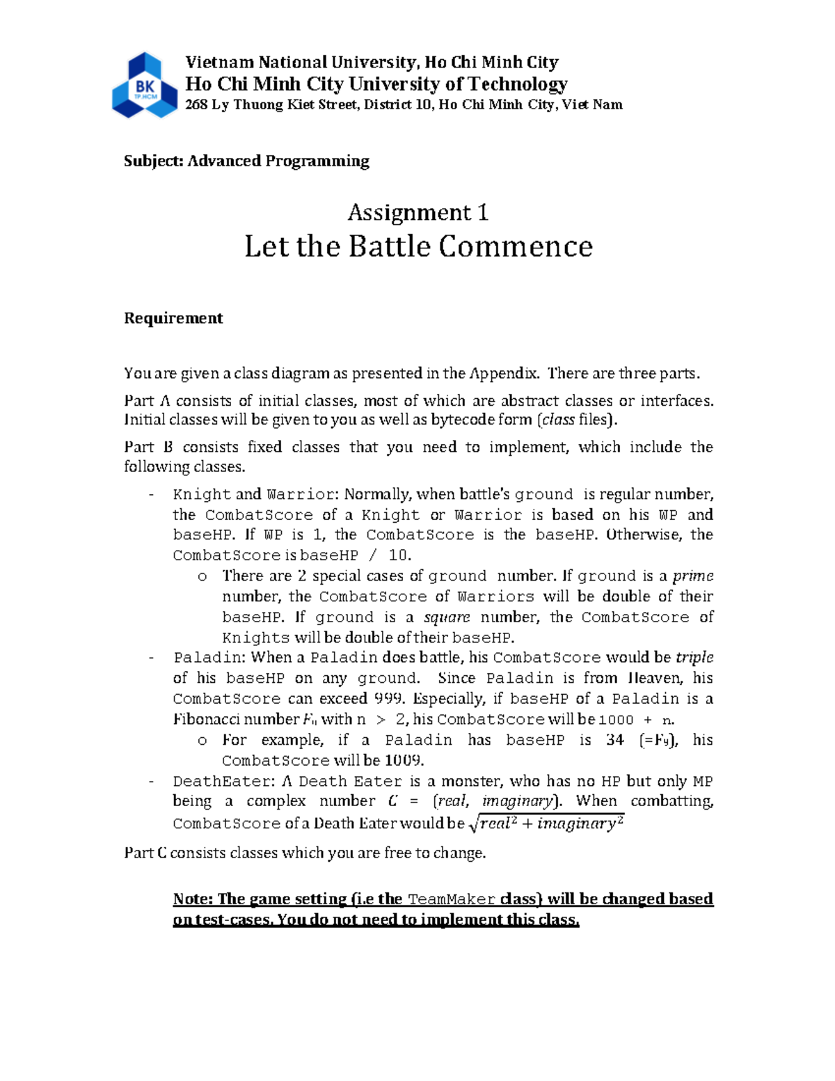 Assignment 1 - Advanced Programming Spec - Ho Chi Minh City Tech - Studocu