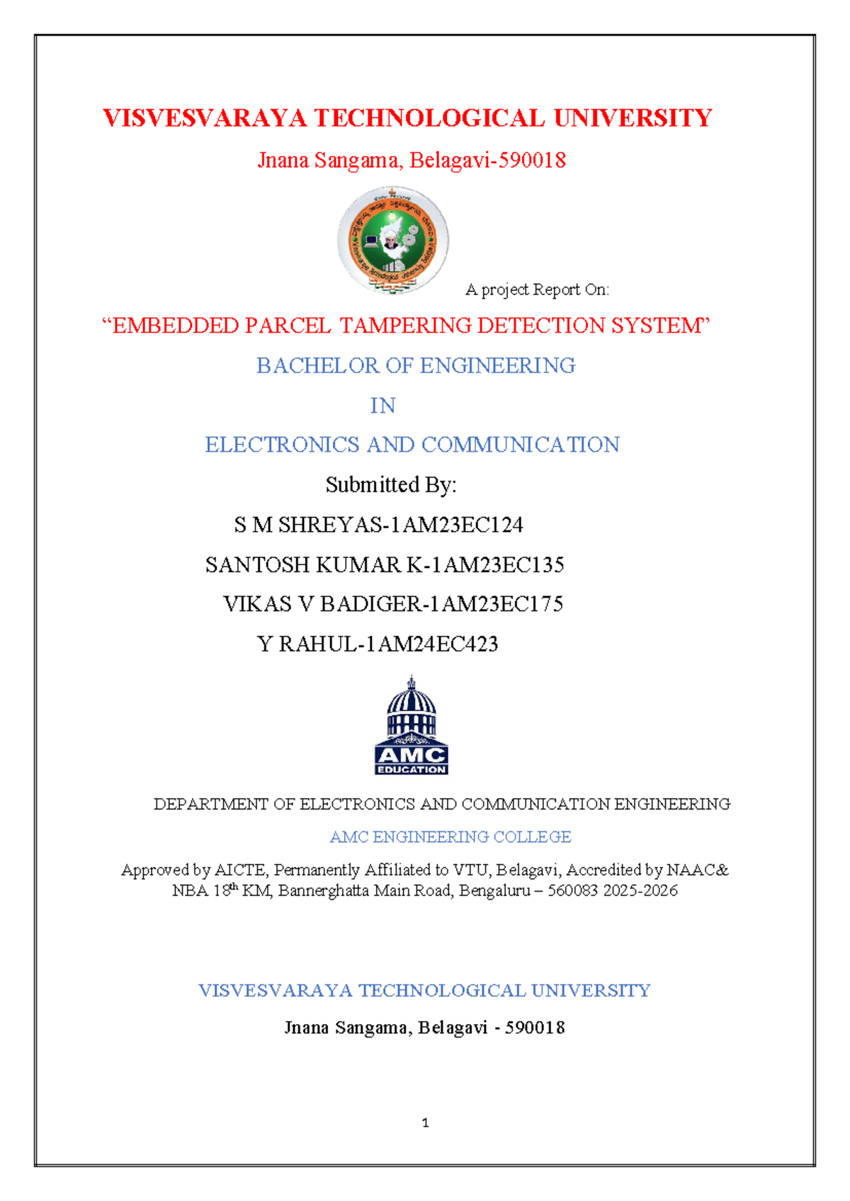 VTU BE Project Report: Embedded Parcel Tampering Detection System - Studocu