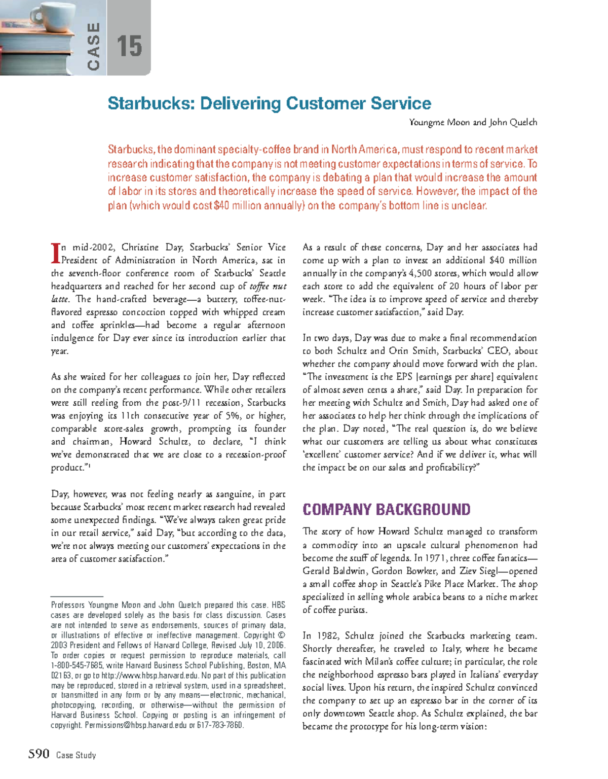 Starbucks Case Study: Enhancing Customer Service Strategies (C AS E 15 ...