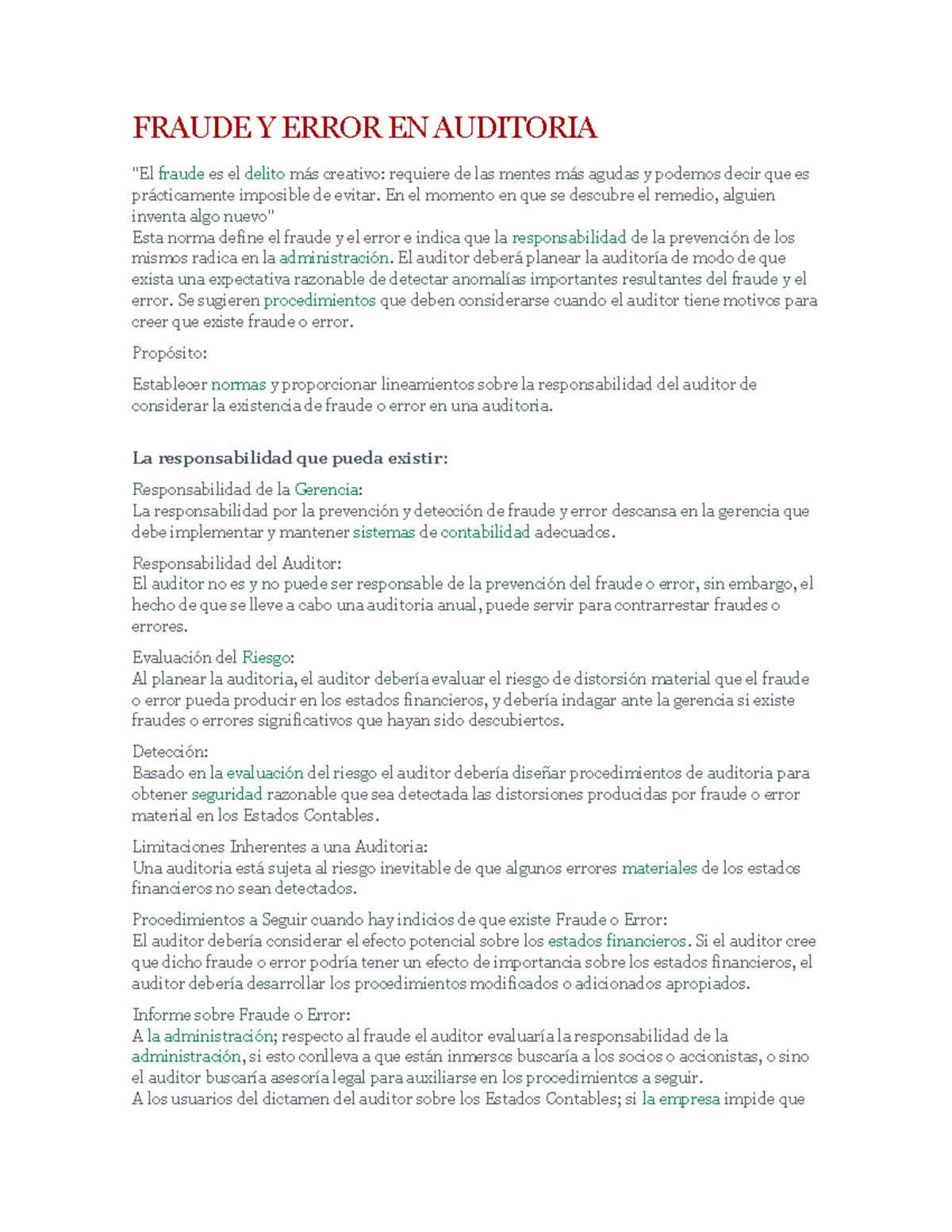 Fraude Y Error EN Auditoria - FRAUDE Y ERROR EN AUDITORIA "El fraude es ...