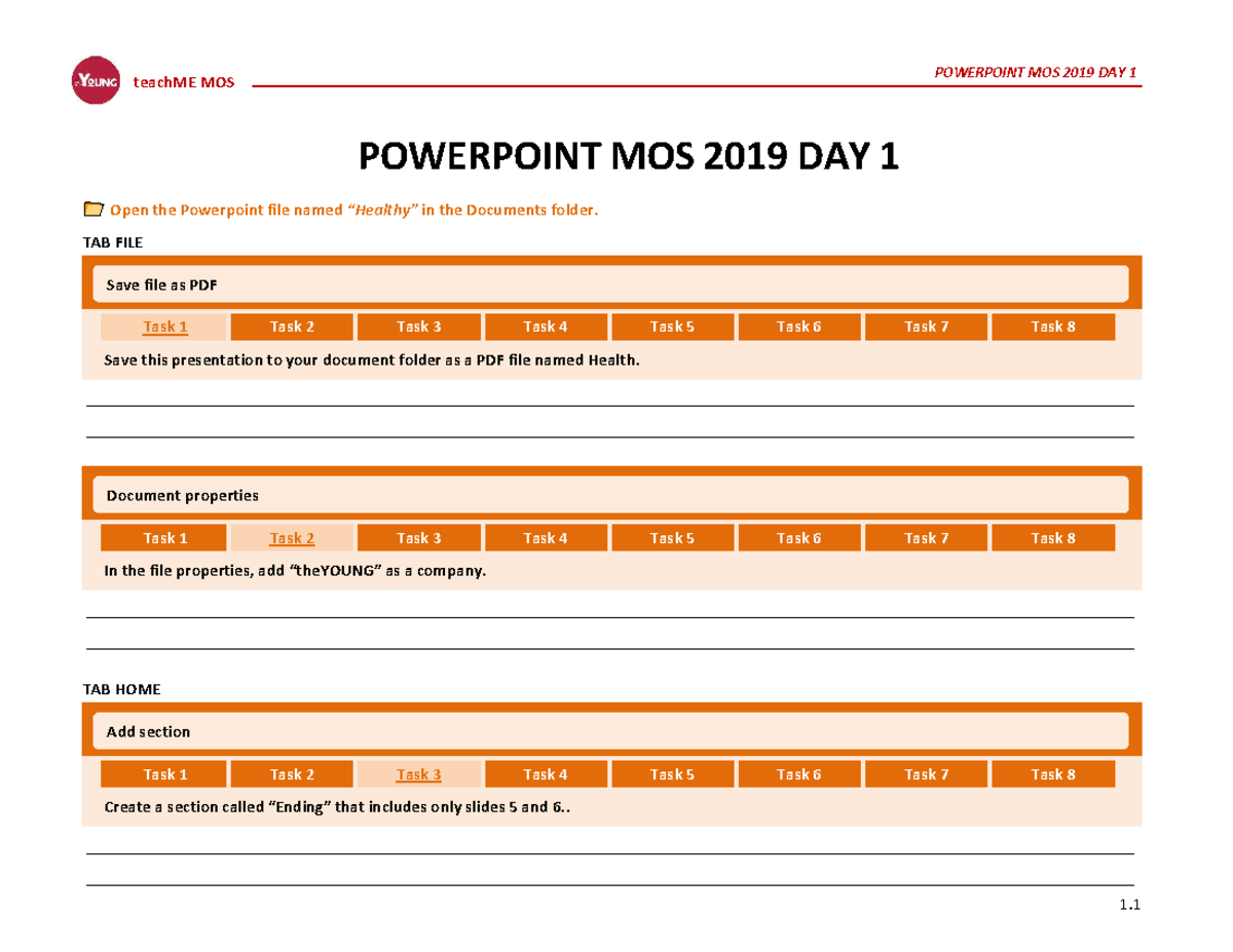 POWERPOINT MOS 2019 DAY 1: teachME MOS Presentation Tasks - Studocu