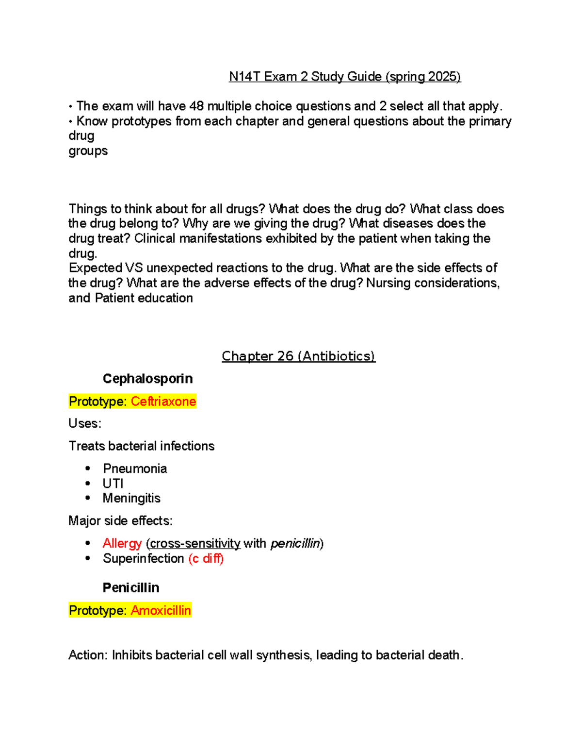 Pharm N14T Exam 2 Study Guide: Key Drug Prototypes & Nursing ...