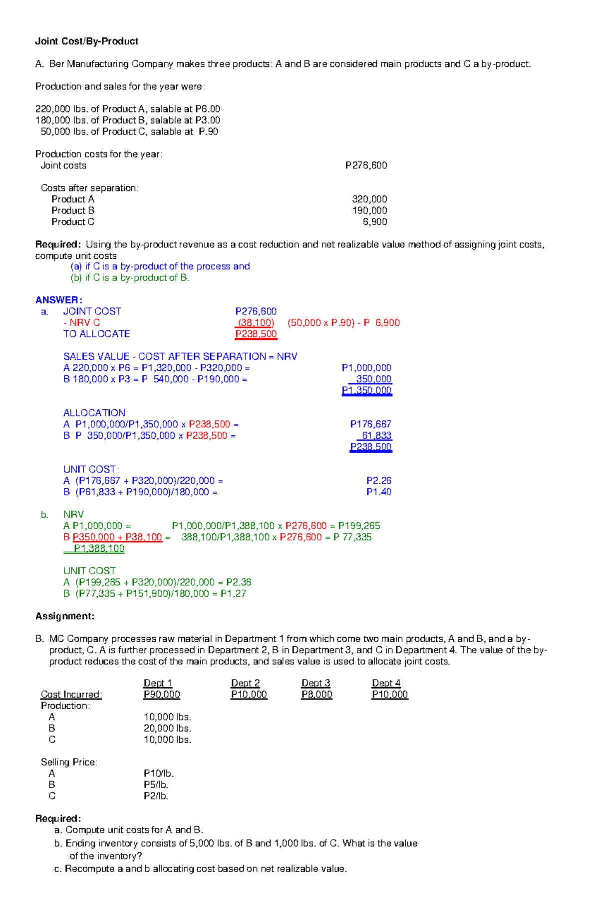 Joint Cost Allocation in Cost Accounting: A & B Products Analysis - Studocu