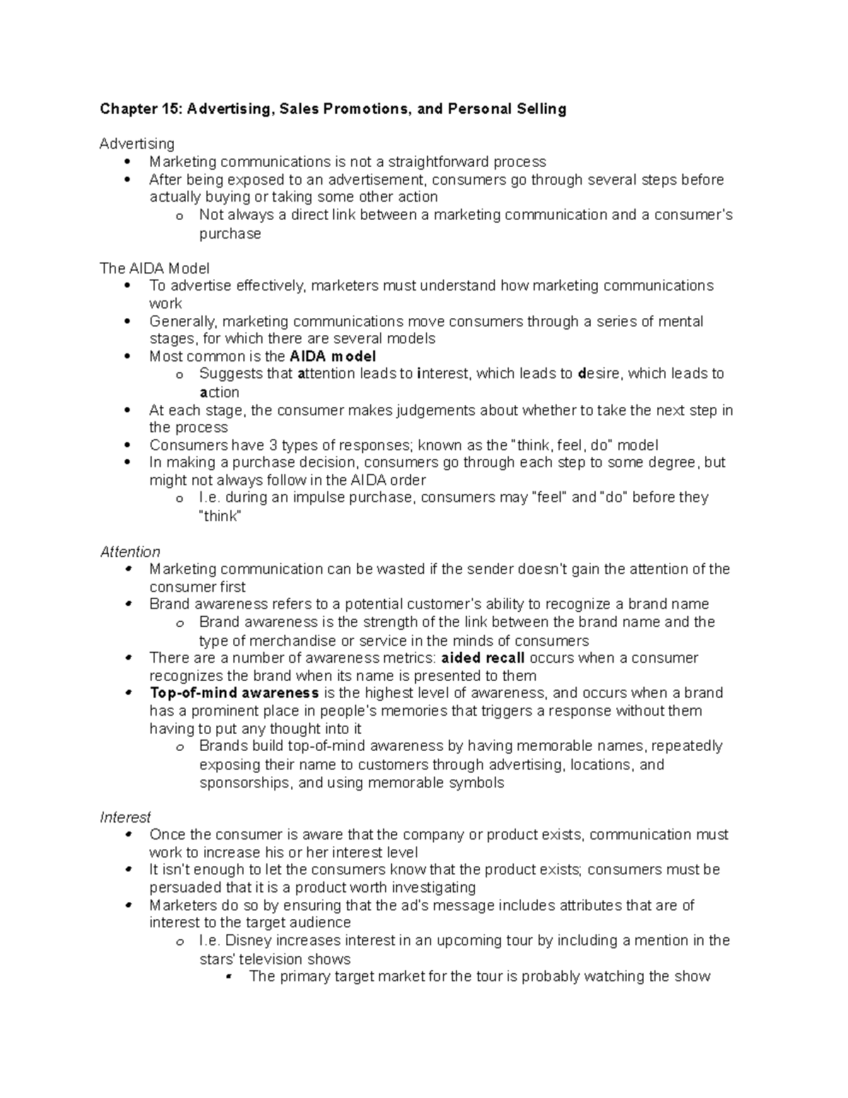 2320 chapter 15 - Lecture notes 15 - Chapter 15: Advertising, Sales ...