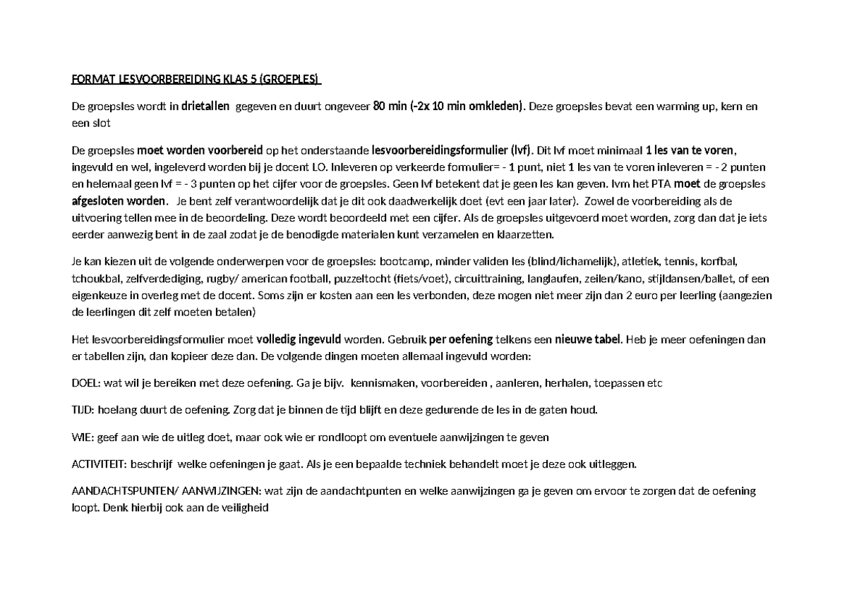 Lesvoorbereiding Groepsles Klas 5 (Groepsles) - Sport en Activiteiten ...