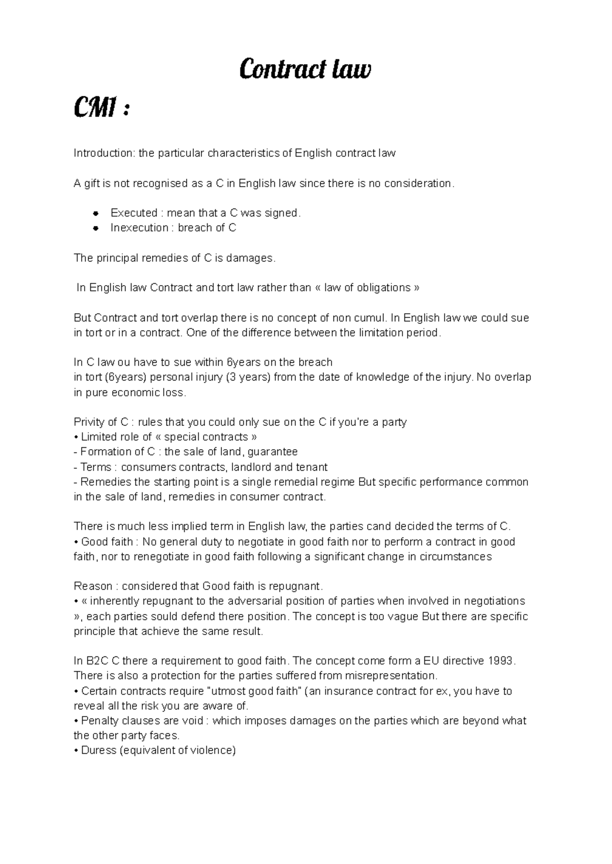 Contract Law CM1: Key Concepts and Case Studies in English Law - Studocu