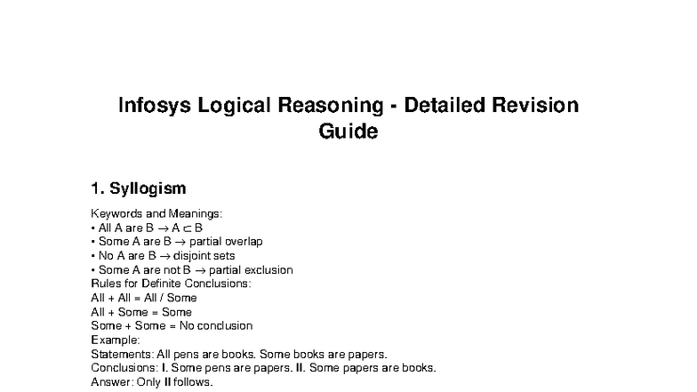 Infosys Logical Reasoning Revision Guide - Infosys Logical Reasoning ...