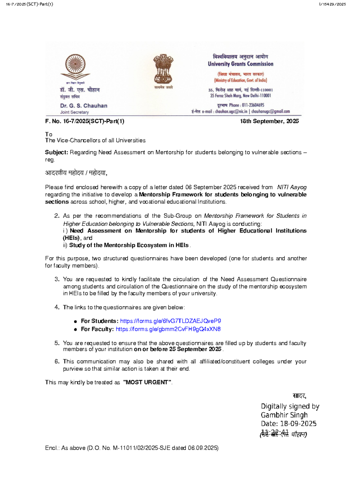UGC Letter: Need Assessment on Mentorship for Vulnerable Students - Studocu