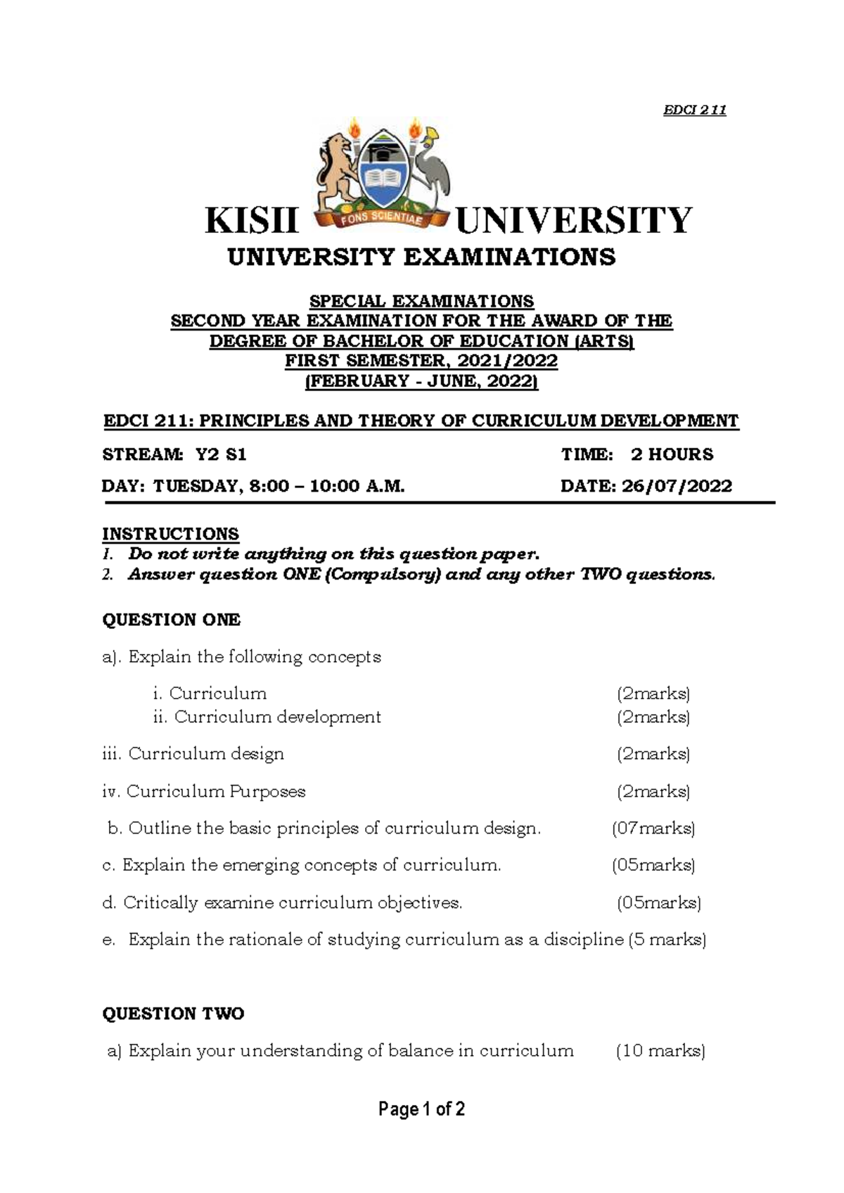 EDCI 211 - SPECIAL EXAMINATION NOTES ON CURRICULUM DEVELOPMENT - Studocu