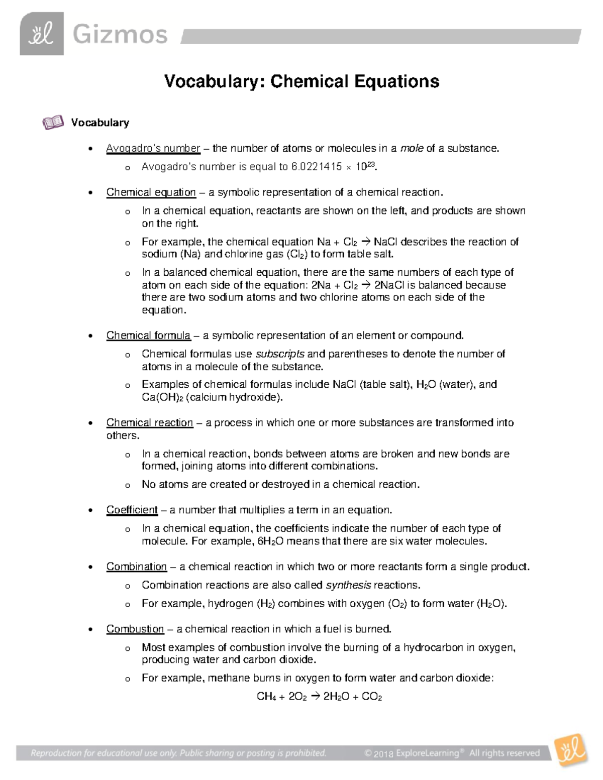 Chem 101: Vocabulary for Chemical Equations and Reactions - Studocu