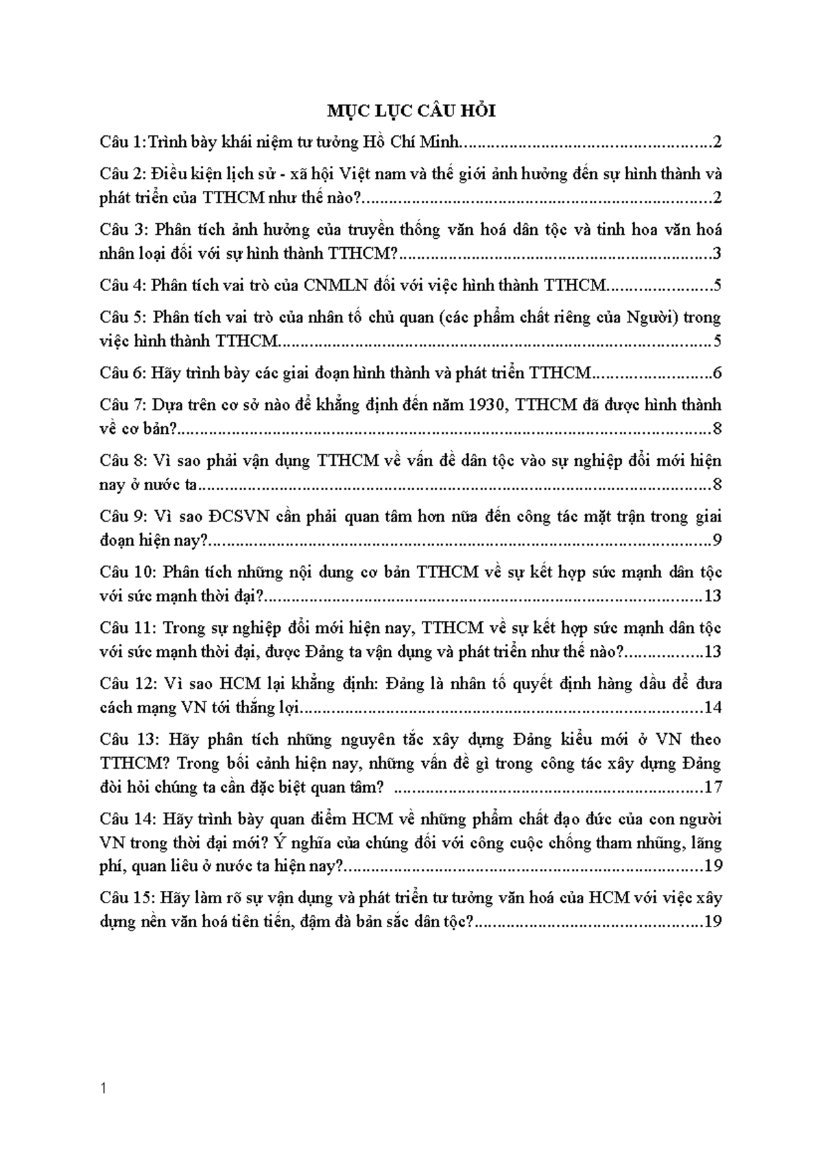 TTHCM - Câu Hỏi Ôn Tập Thi KTHP: Tư Tưởng Hồ Chí Minh - Document Preview