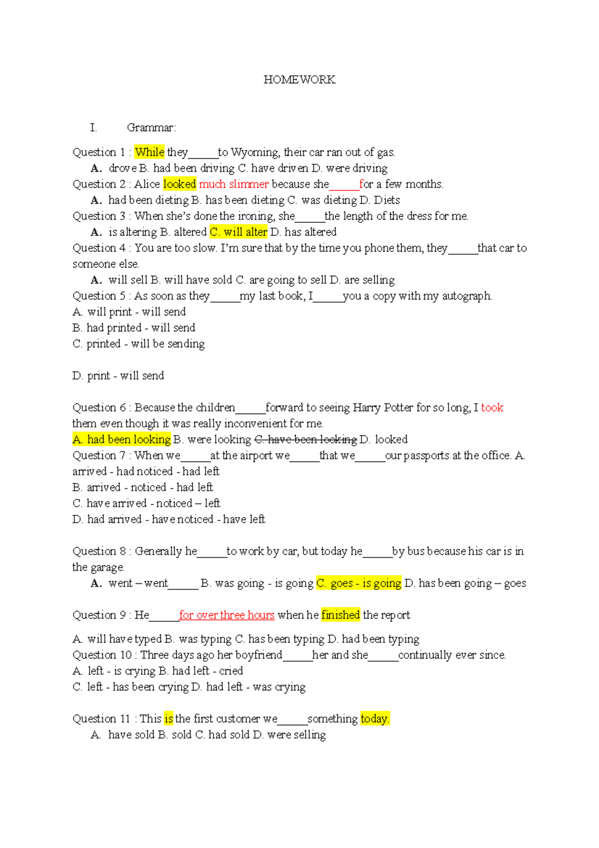 Homework-12: Grammar Exercise Questions and Answers - Studocu