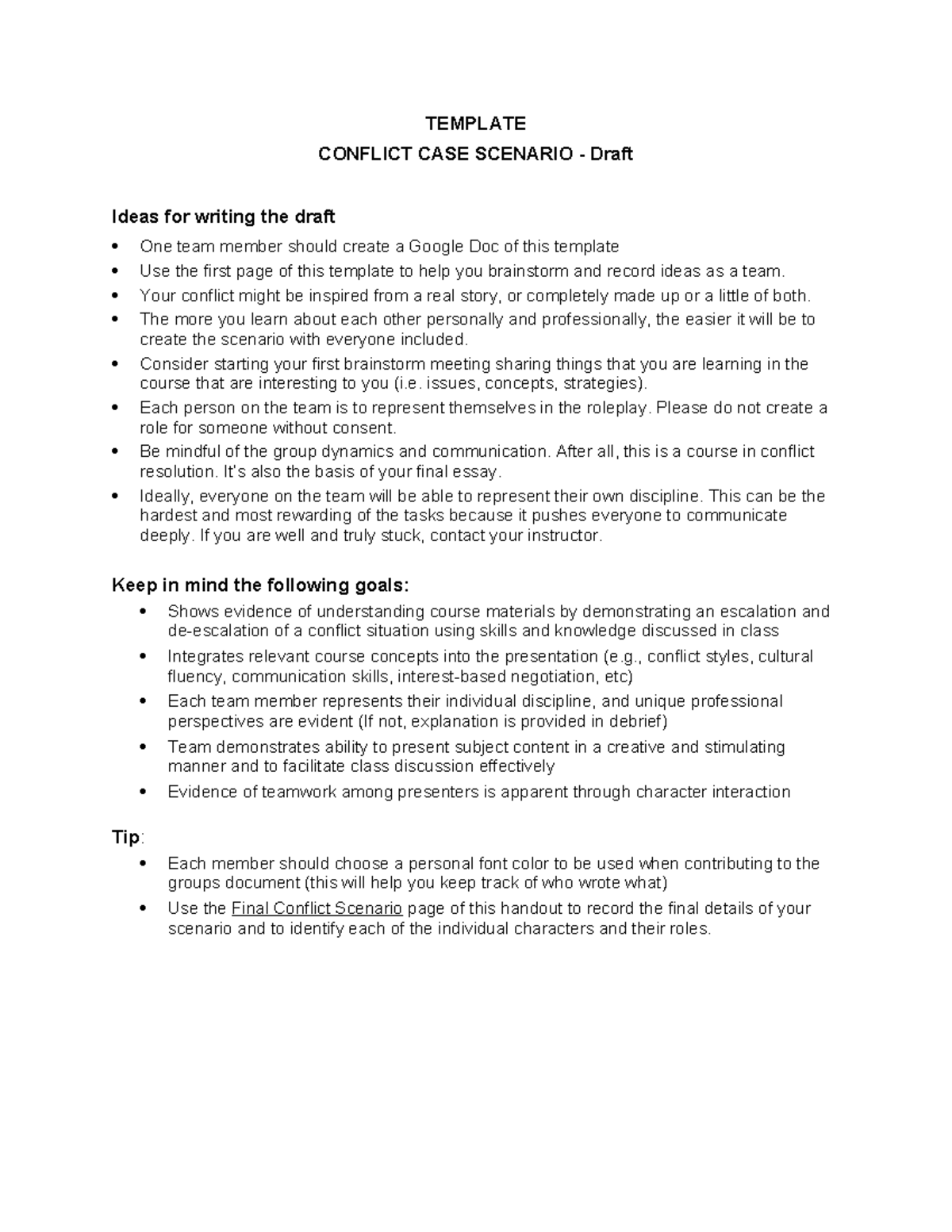 Conflict Resolution Template: Draft Ideas for Scenario 2026 - Studocu