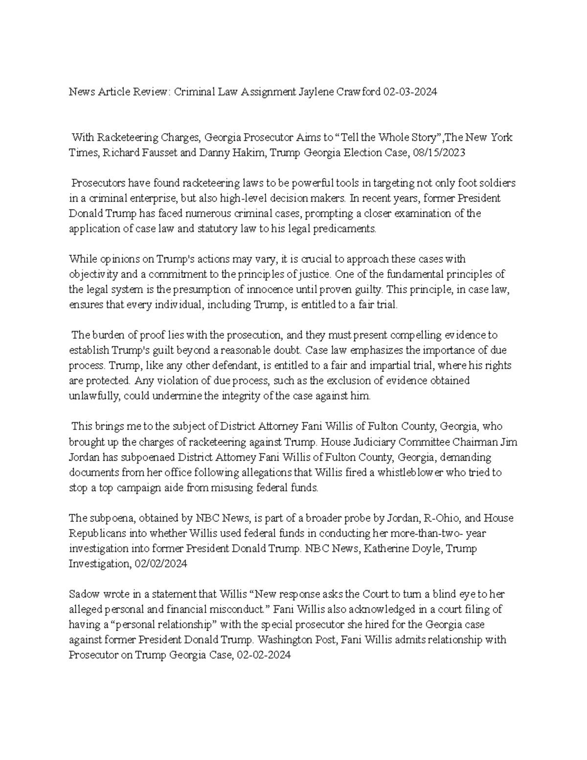 Criminal Law Assignment: Analysis of Trump’s Racketeering Case - Studocu
