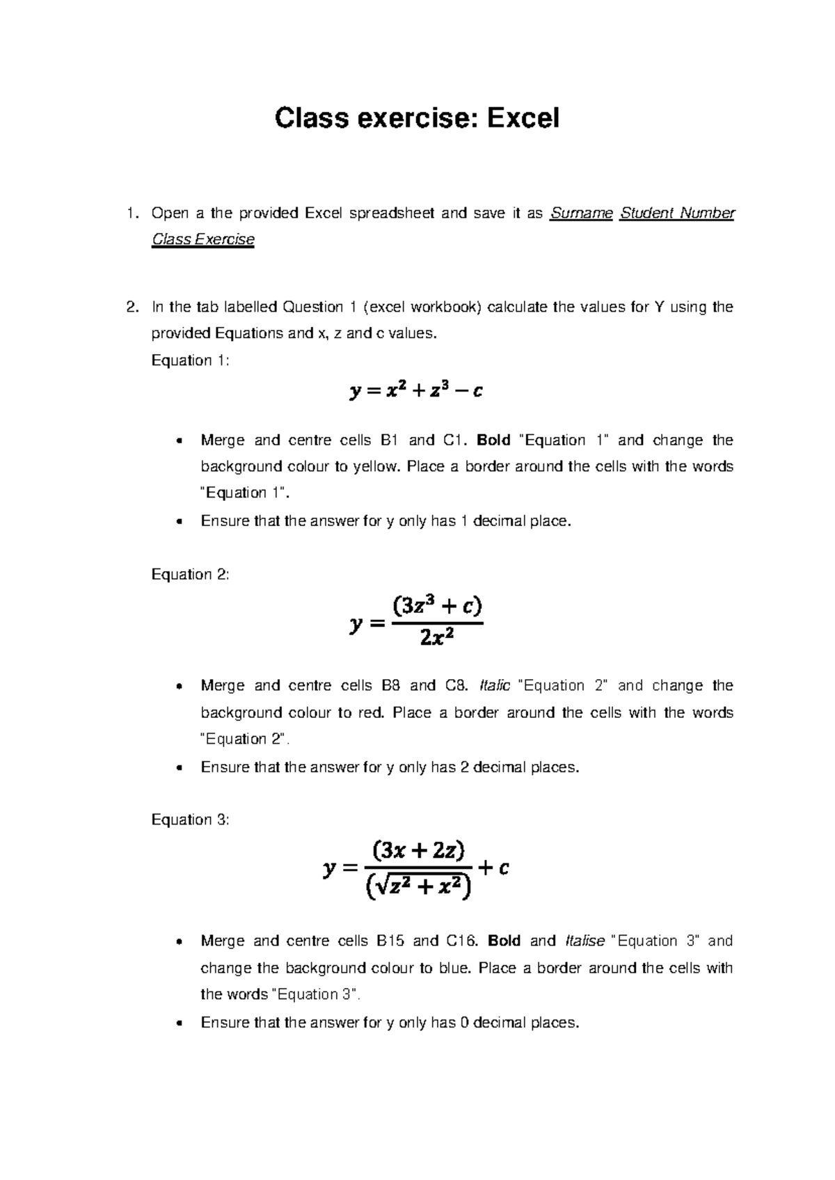 Excel Class Exercise 1: Calculating Values and Charting Results - Studocu