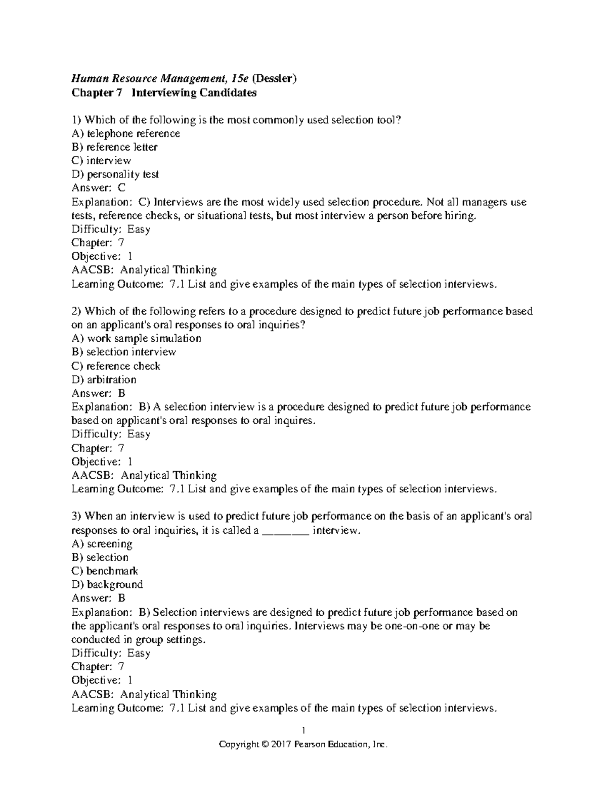 HRM-CHAP-7 - Interviewing Candidates Test Bank Questions - Studocu